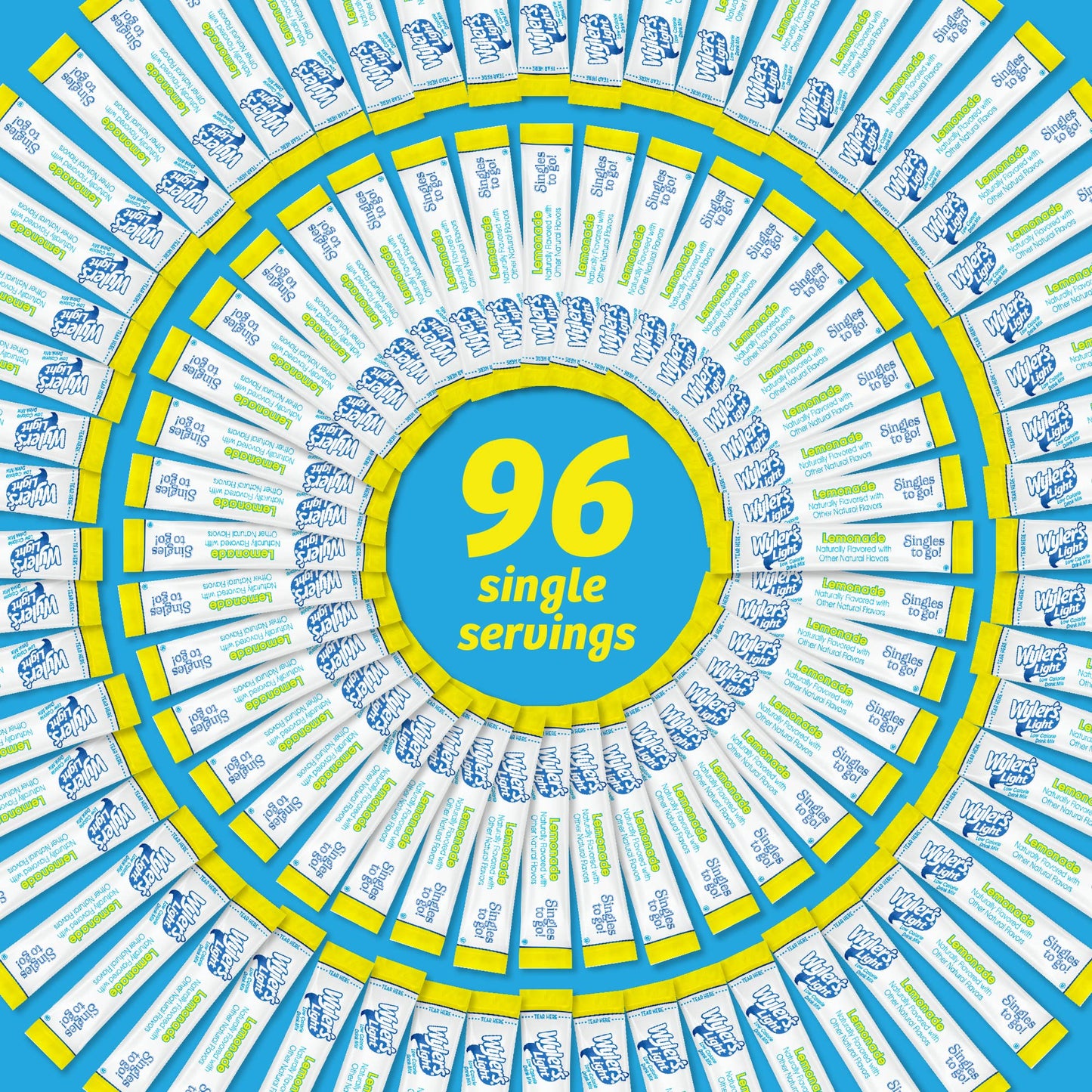 Wyler s Light Singles To Go Powder Packets, Water Drink Mix, Lemonade, 16 Count, 6 Boxes (96 Single Servings)