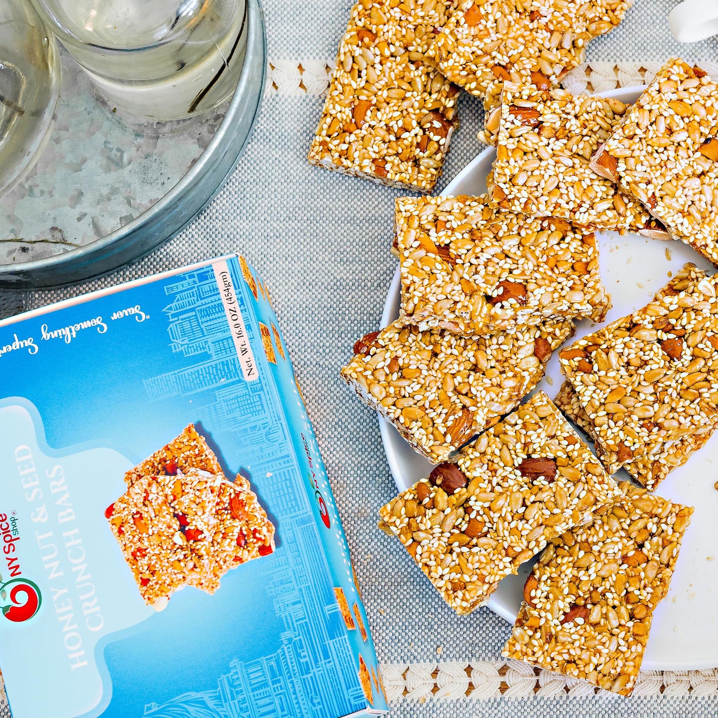 Ny Spice Shop Honey Nut And Seed Crunch Bars - 1 Pound (16 Oz.) Honey Sesame Brittle - Sesame Seed Candy - Sesame Seed Honey Bar