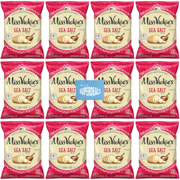 Kettle Cooked Potato Chips By Miss Vickie'S Value Pack Bundled By Superdeals | 1.375 Oz Bag | Sea Salt | Pack Of 12 With Mystery