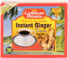 Caribbean Dreams Instant Ginger Tea, 100% Natural From Jamaica, Strong Taste And Aroma, 10 Sachets