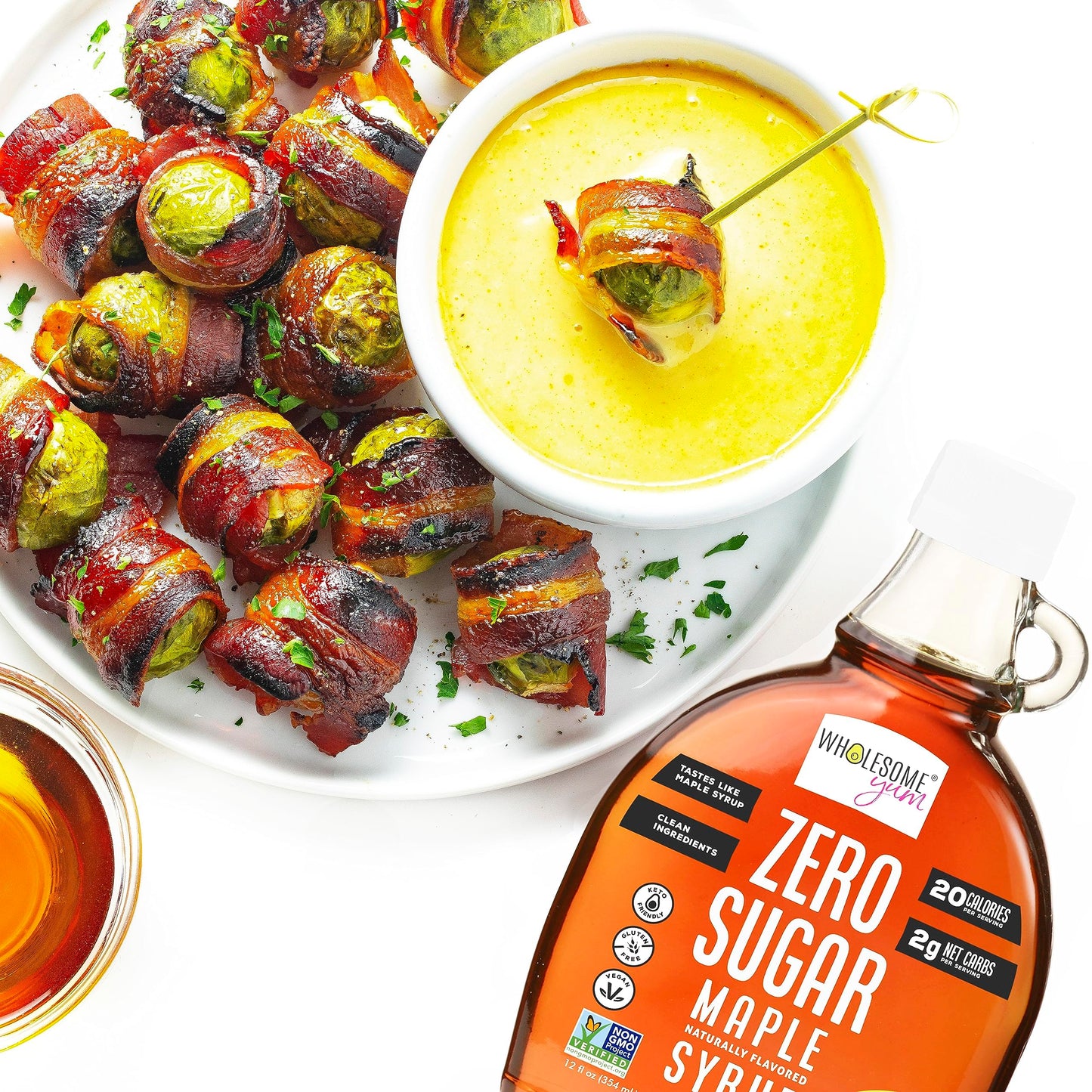 Wholesome Yum Zero Sugar Maple Syrup (Keto Maple Syrup) With Monk Fruit & Allulose - Natural Sugar Free Pancake Syrup - No Artificial Colors Or Flavors  Non GMO  Low Carb  Gluten-Free  Vegan (Plastic bottle - 12 fl oz)