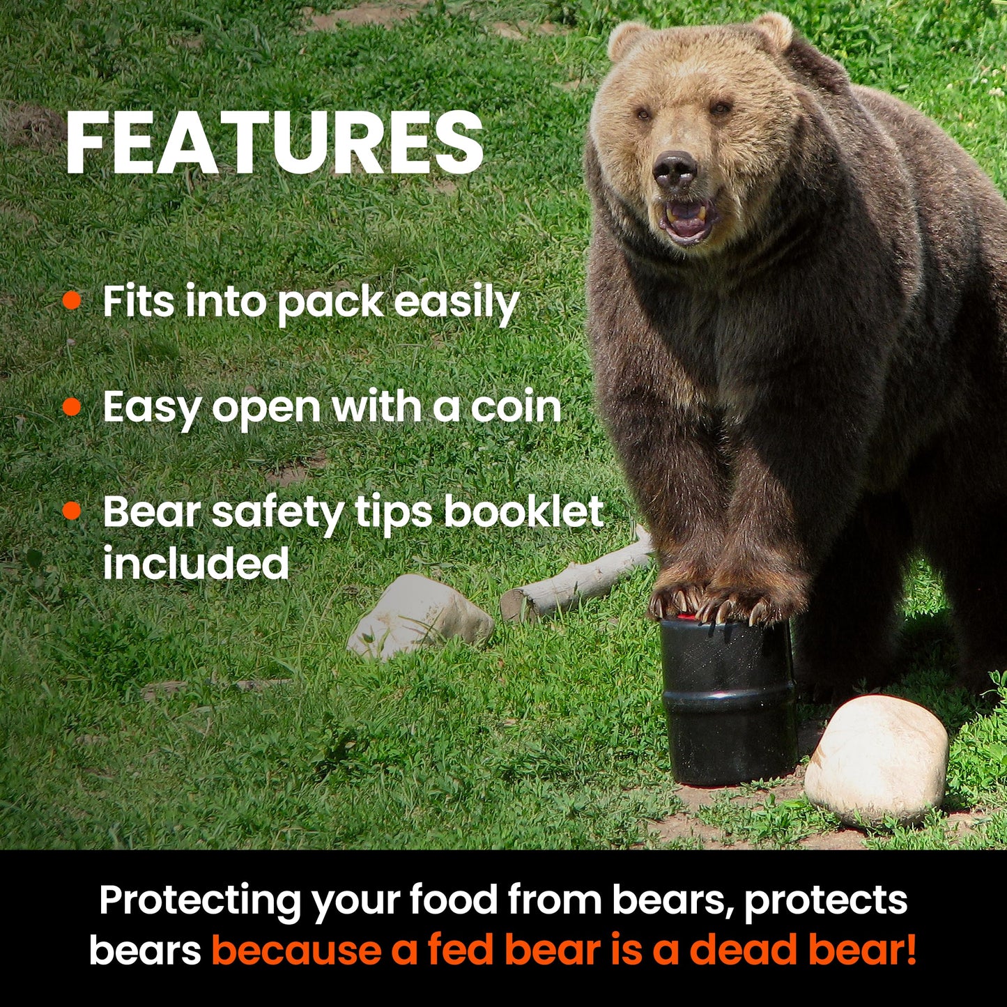 NO-FED-BEAR Bear Resistant Canister - 2 Gallons, Multi, Model BRCWC, Ideal for Hiking, Camping, Backpacking, and Hunting Food Storage