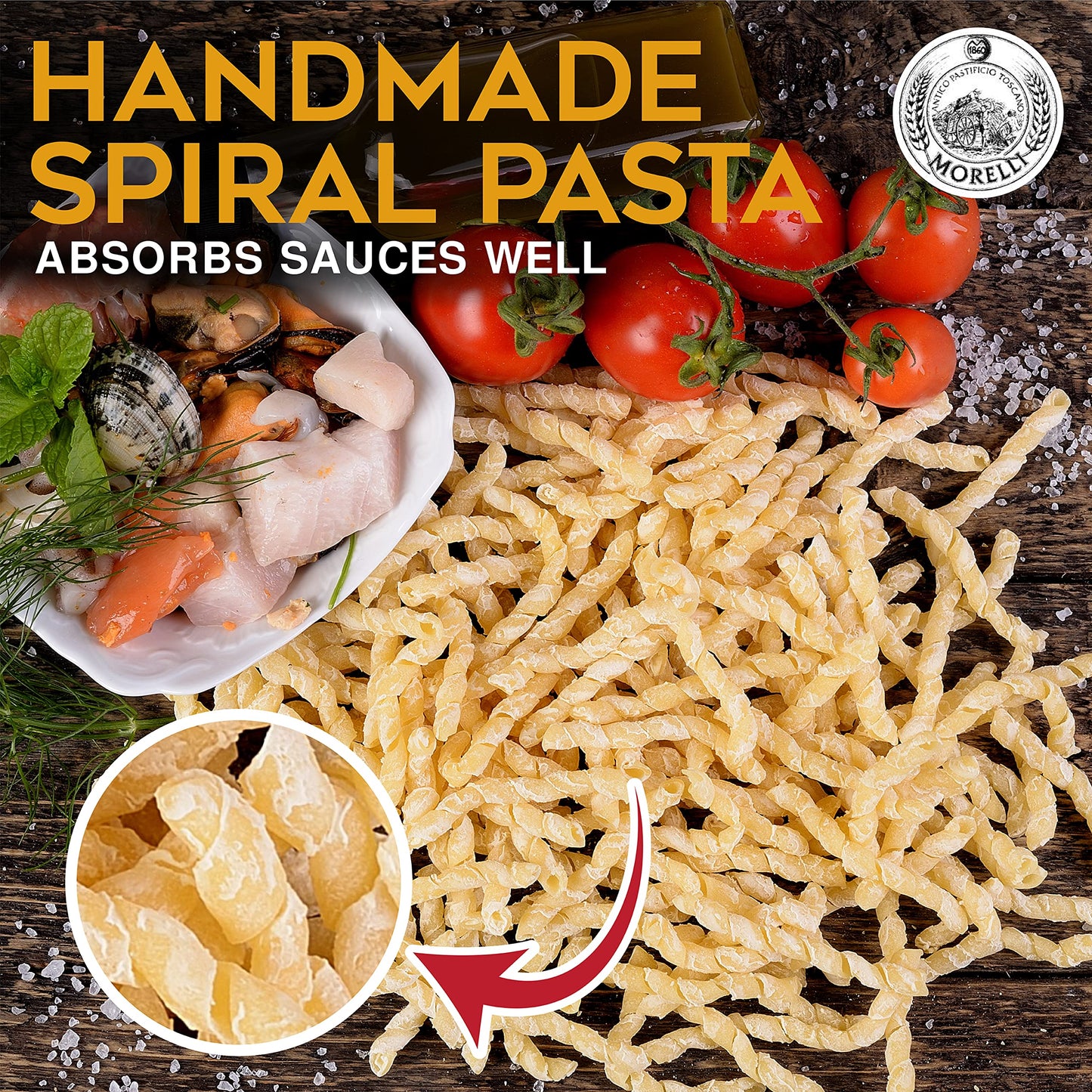 Morelli Spiral Pasta - Organic Premium Durum Wheat Semolina Italian Pasta From Italy - Protein-Rich, Ancient Grains, All Natural