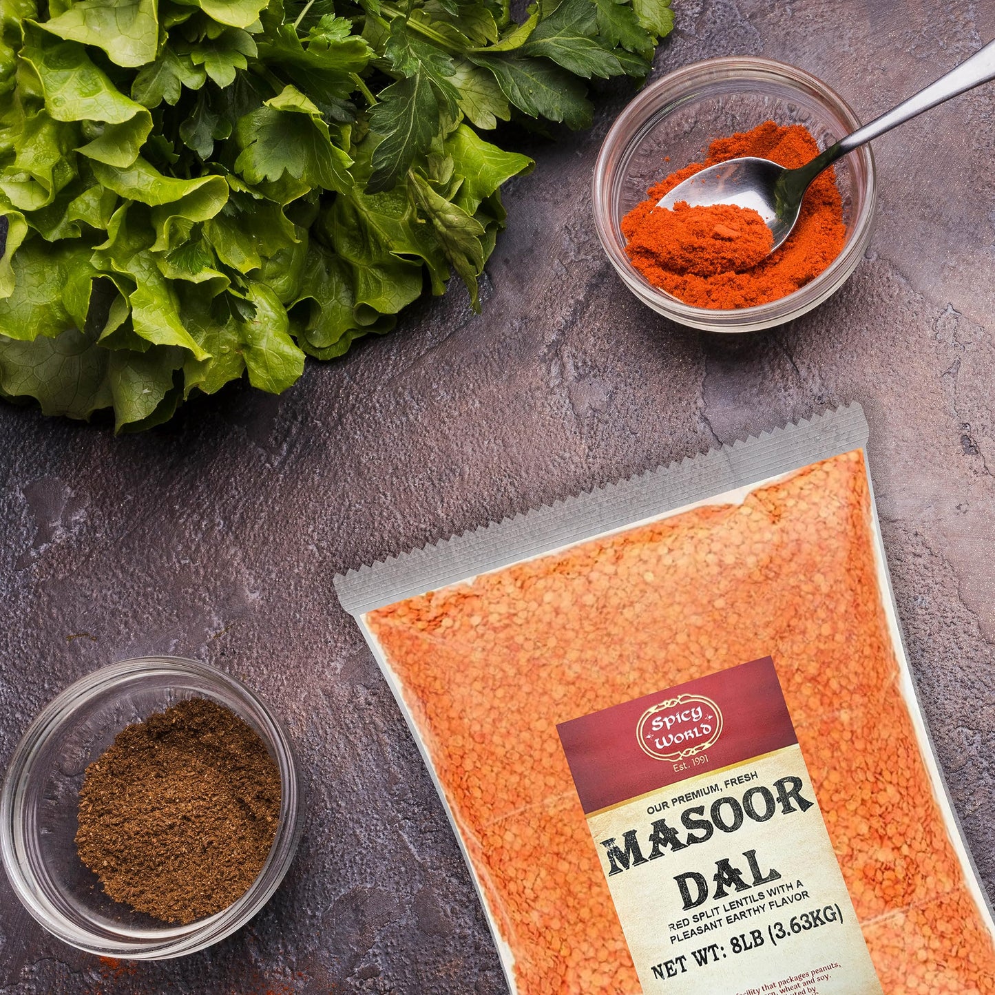 Spicy World Masoor Dal 8 Pound Bag (128Oz) - Red Lentils Split - All Natural