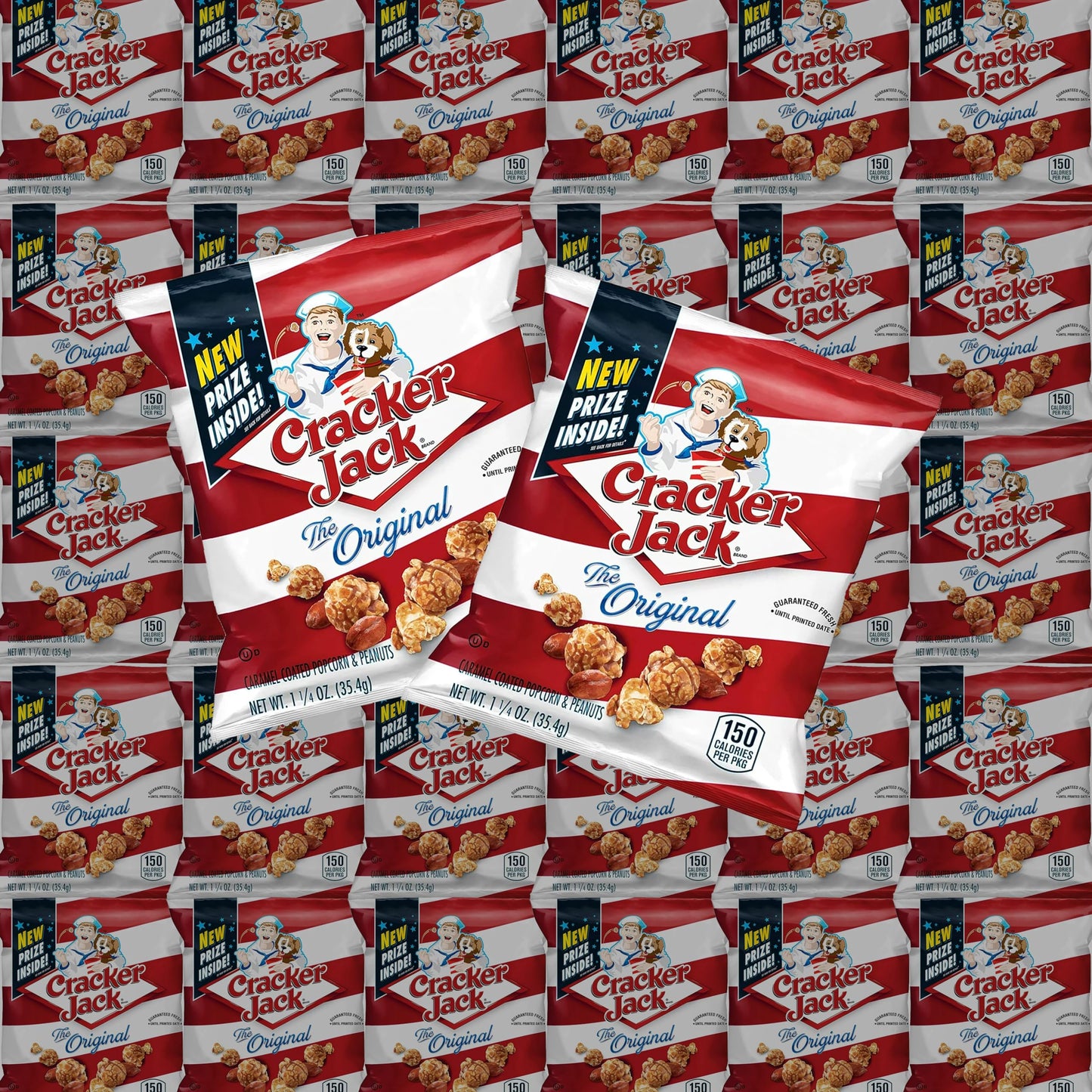 Bussin Boxes Bulk Cracker Jack Caramel Coated Popcorn & Peanuts, 50 Count, 1.25 oz each