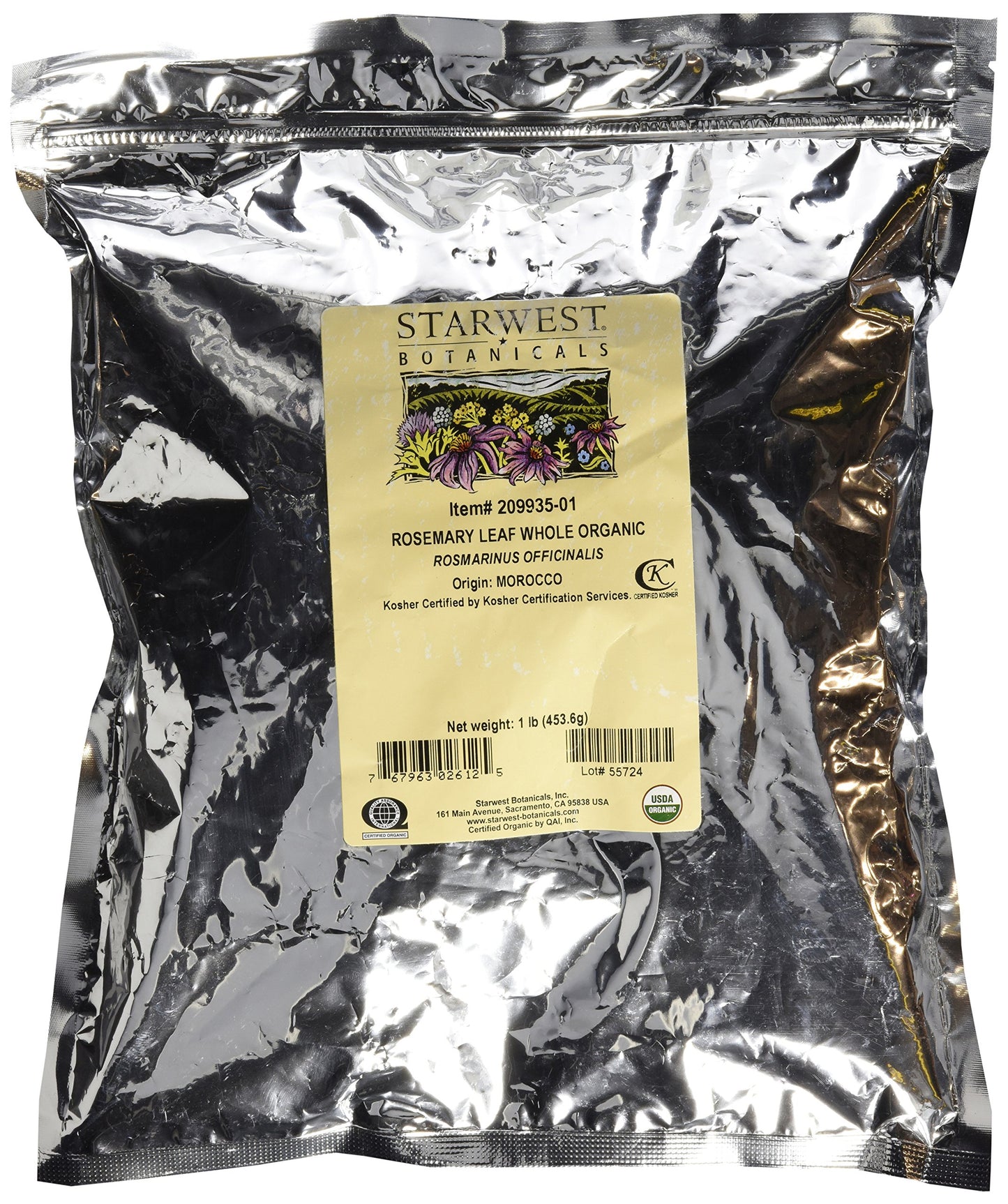 Starwest Botanicals Organic Rosemary Leaf Whole, 16 Oz. Bag (Pack Of 6)