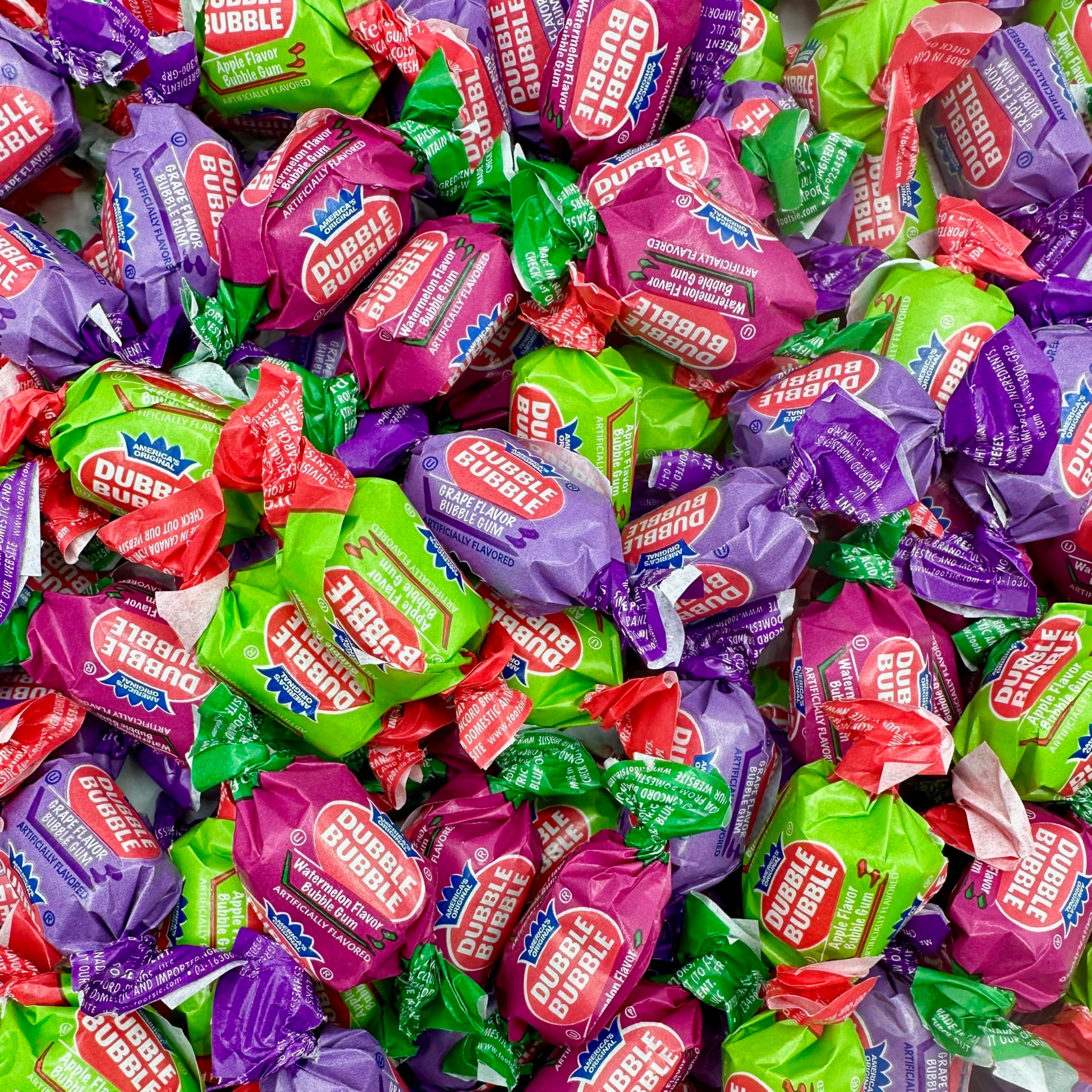 Dubble Bubble Assorted Fruit Flavor Gum - 1 Pound Bulk Bag of 3 Flavor Individually Wrapped Bubble Gum - G  Watermelon  Apple - Chewing Bubble Gum Holiday Candy(Approx. 70 Pieces)
