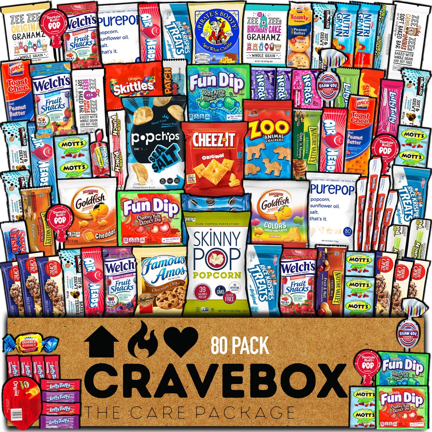CRAVEBOX Snack Box Variety Pack, 80 Count Care Package for Kids and Adults, Birthday Treats, Cookies, Chips, Gift Basket