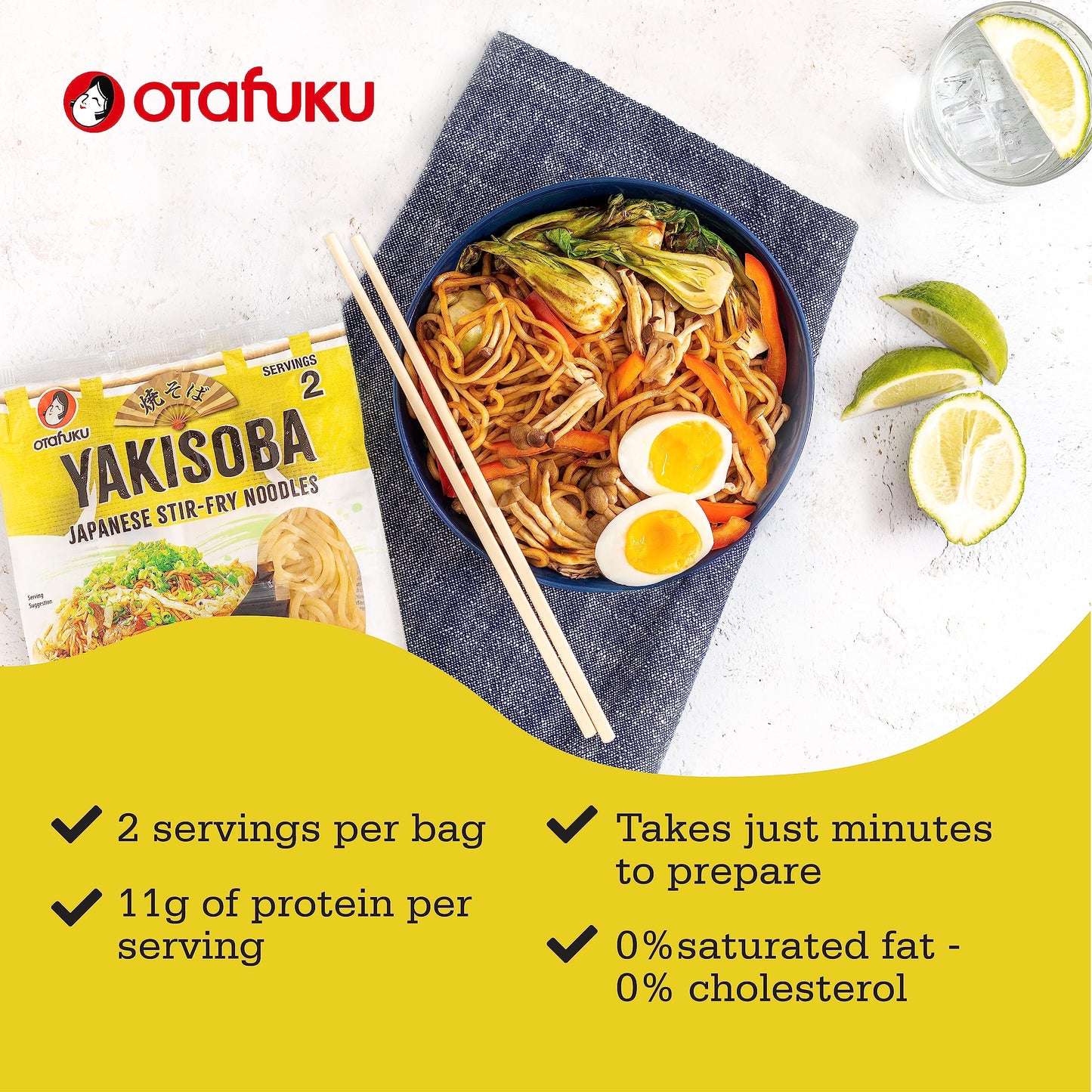 Otafuku Yakisoba Noodles Japanese Stir-Fry Ramen Noodles With Yakisoba Sauce Kit, 2 Yakisoba Ramen Servings Per Kit, Made In Jap