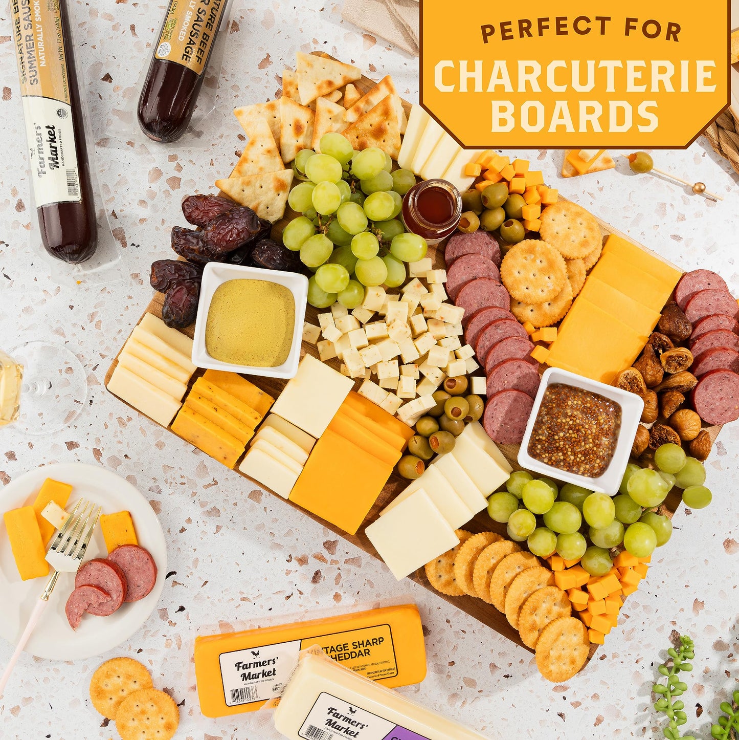 Farmers Market, Gluten Free, Keto, Paleo, Low Sodium, Zero Sugar, Summer Sausage Gift Set, 2-Pack, Vermont Cheddar