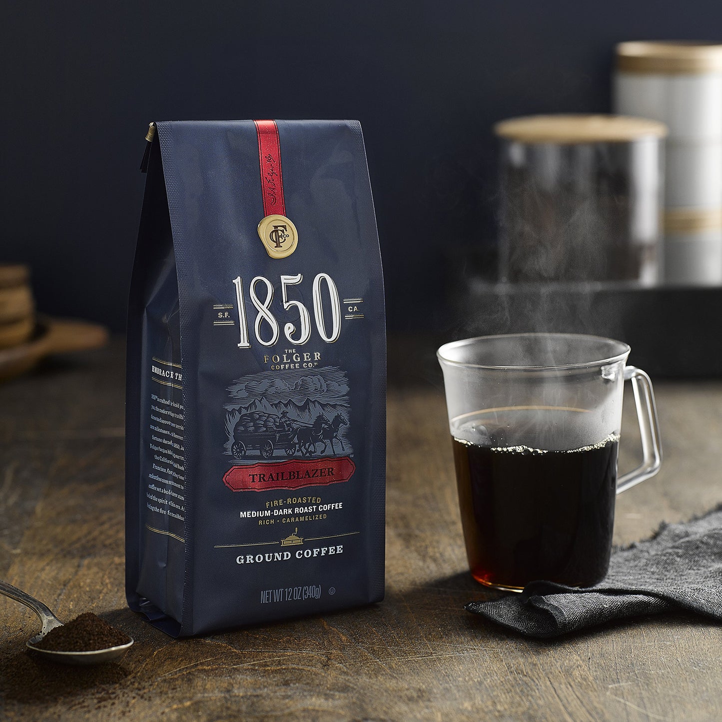 1850 Trailblazer, Medium-Dark Roast Ground Coffee, 12 Ounces (Pack Of 2)