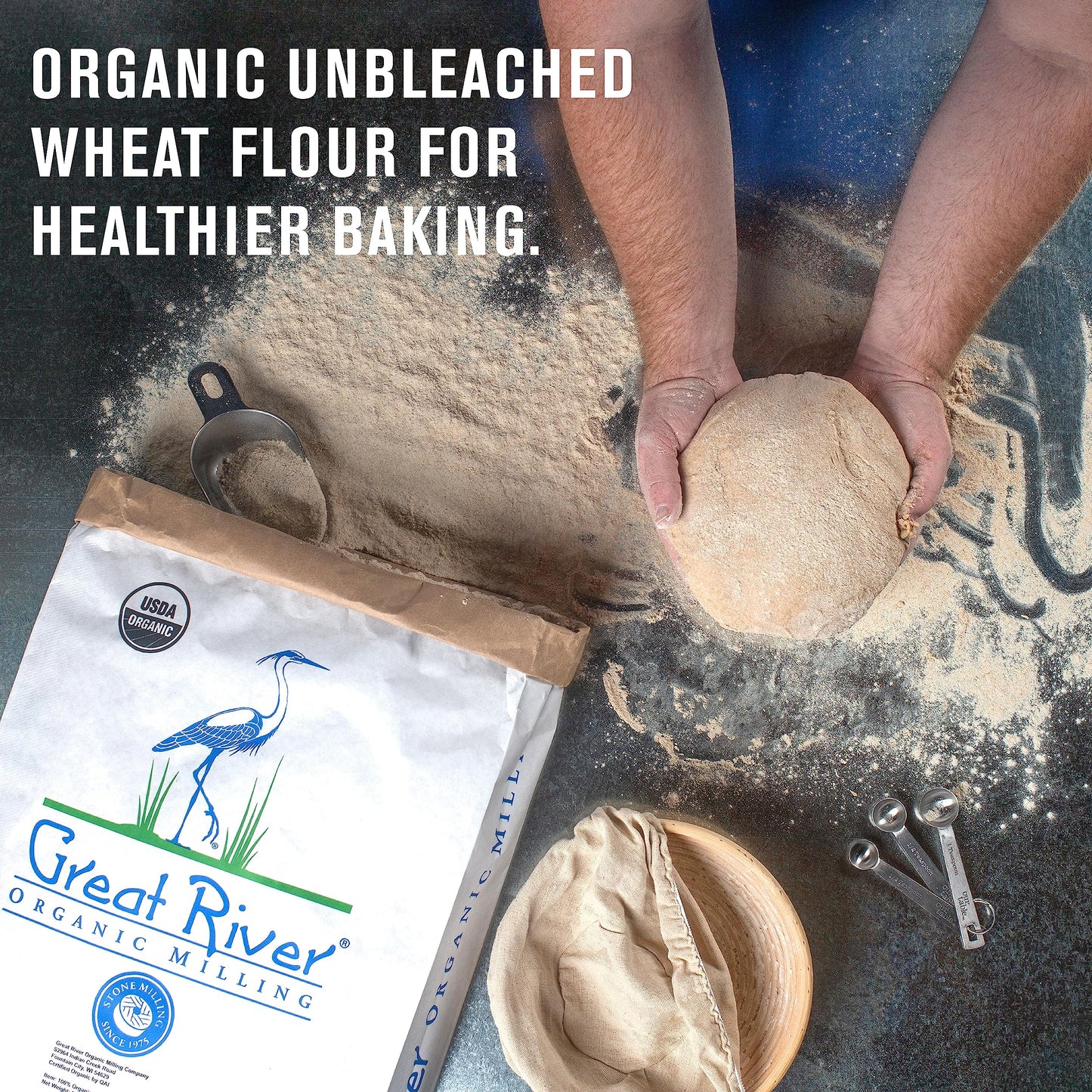 Great River Organic Milling Organic Unbleached Wheat Bread Flour | Artisan Bread Flour for Baking | Multi-Purpose Wheat, Unbroma