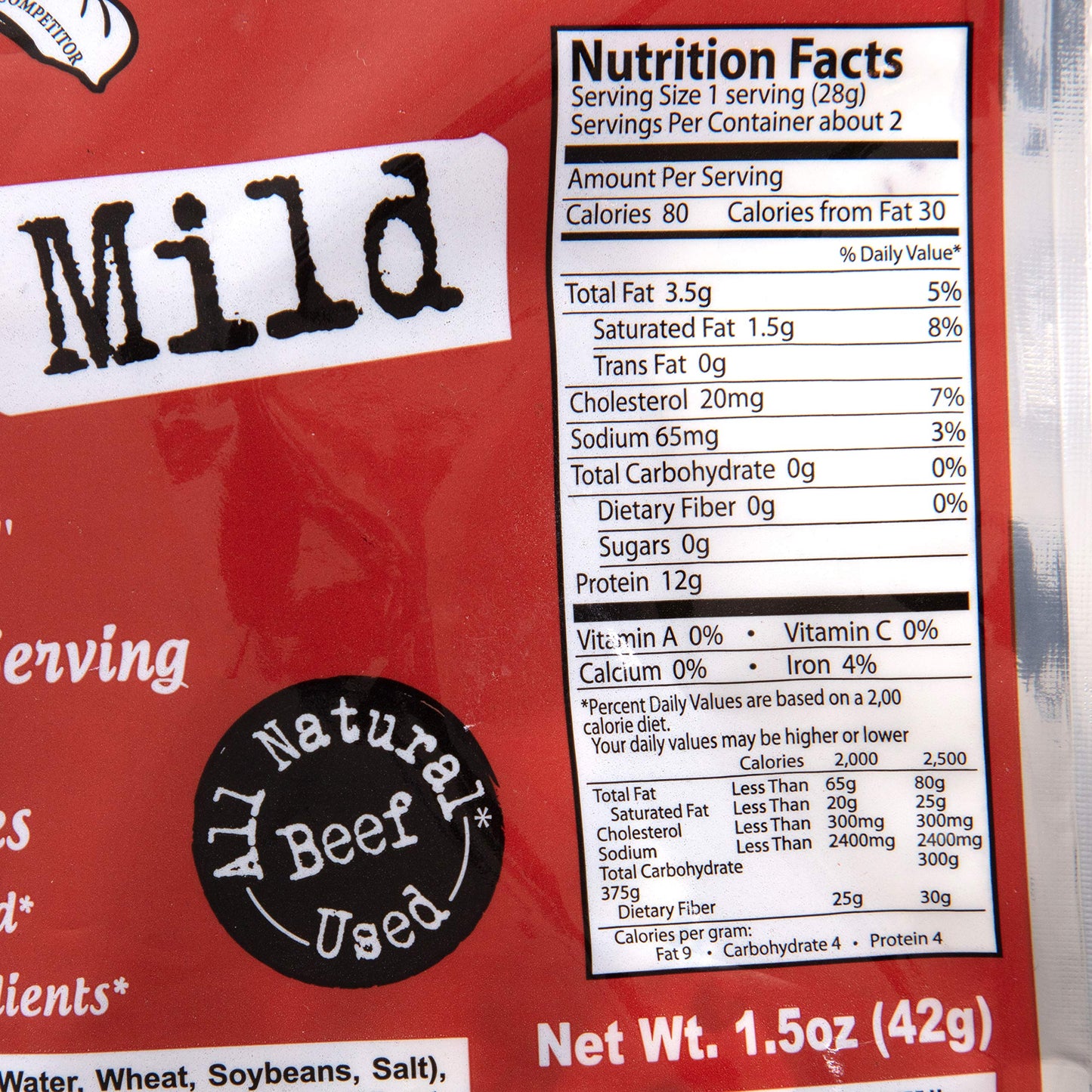 Strollos Beef Jerky Mild Original Flavor - Low Sodium, Low Sugar, Low Carb - 1.5 Ounce Pack
