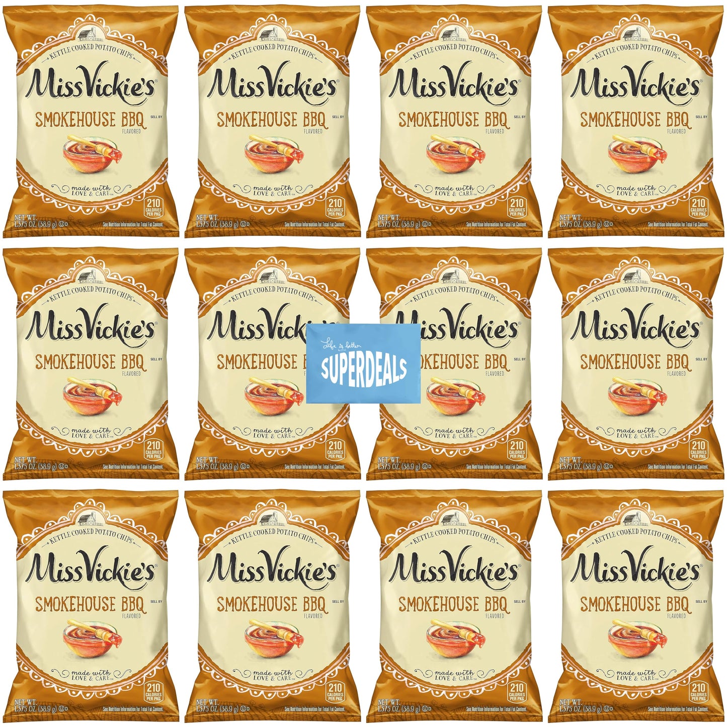 Kettle Cooked Potato Chips By Miss Vickie'S Value Pack Bundled By Superdeals | 1.375 Oz Bag | Smokehouse Bbq | Pack Of 12 With M