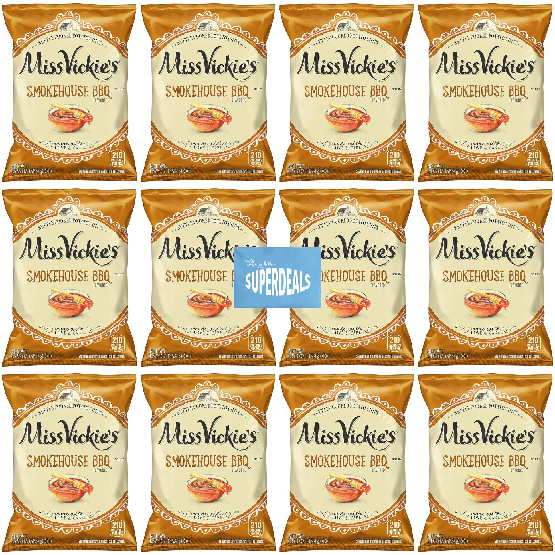 Kettle Cooked Potato Chips By Miss Vickie'S Value Pack Bundled By Superdeals | 1.375 Oz Bag | Smokehouse Bbq | Pack Of 12 With M