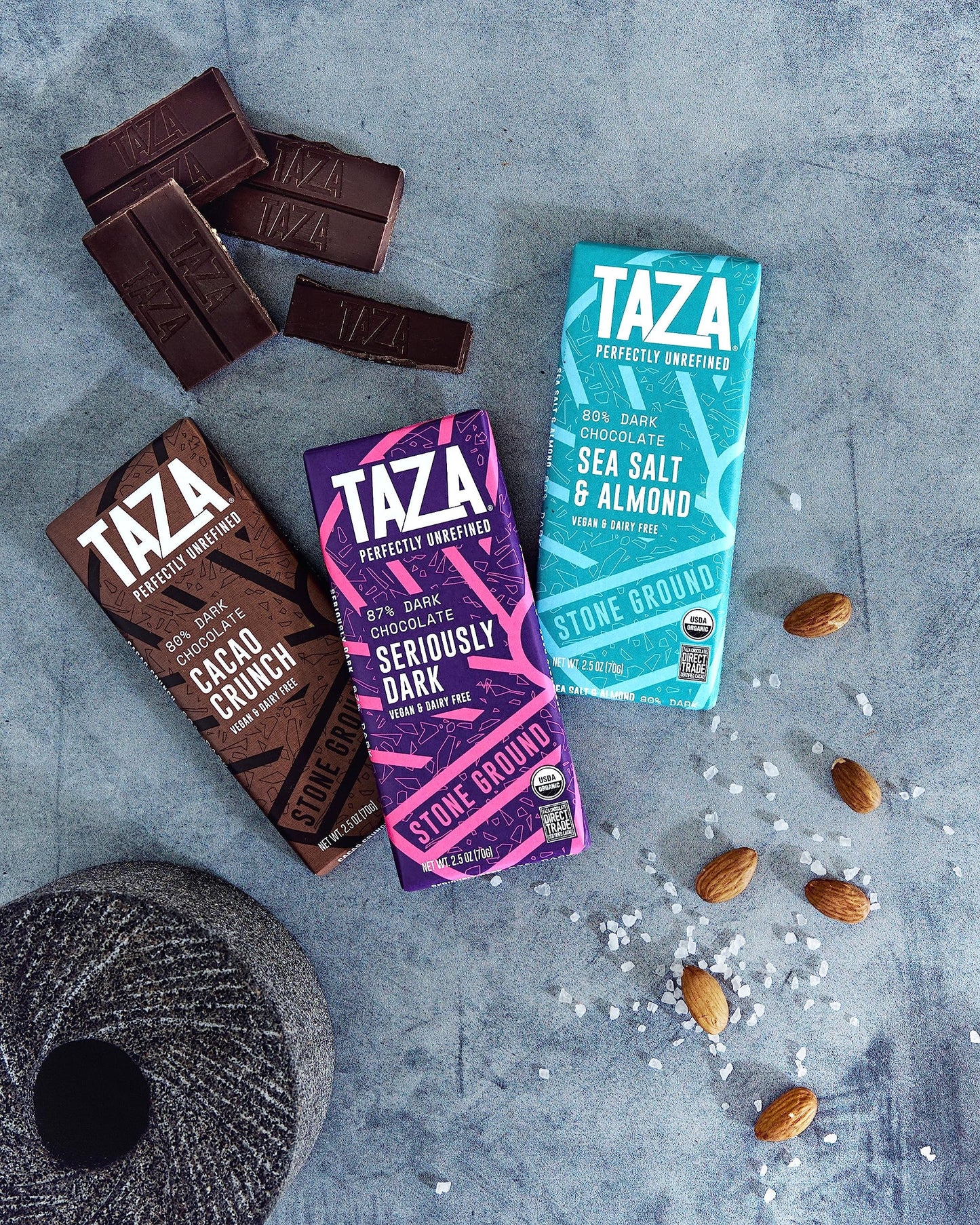 Taza Chocolate Organic Amaze Bar 95% Stone Ground  Wicked Dark with Almonds  2.5 Ounce (6 Count)  Vegan