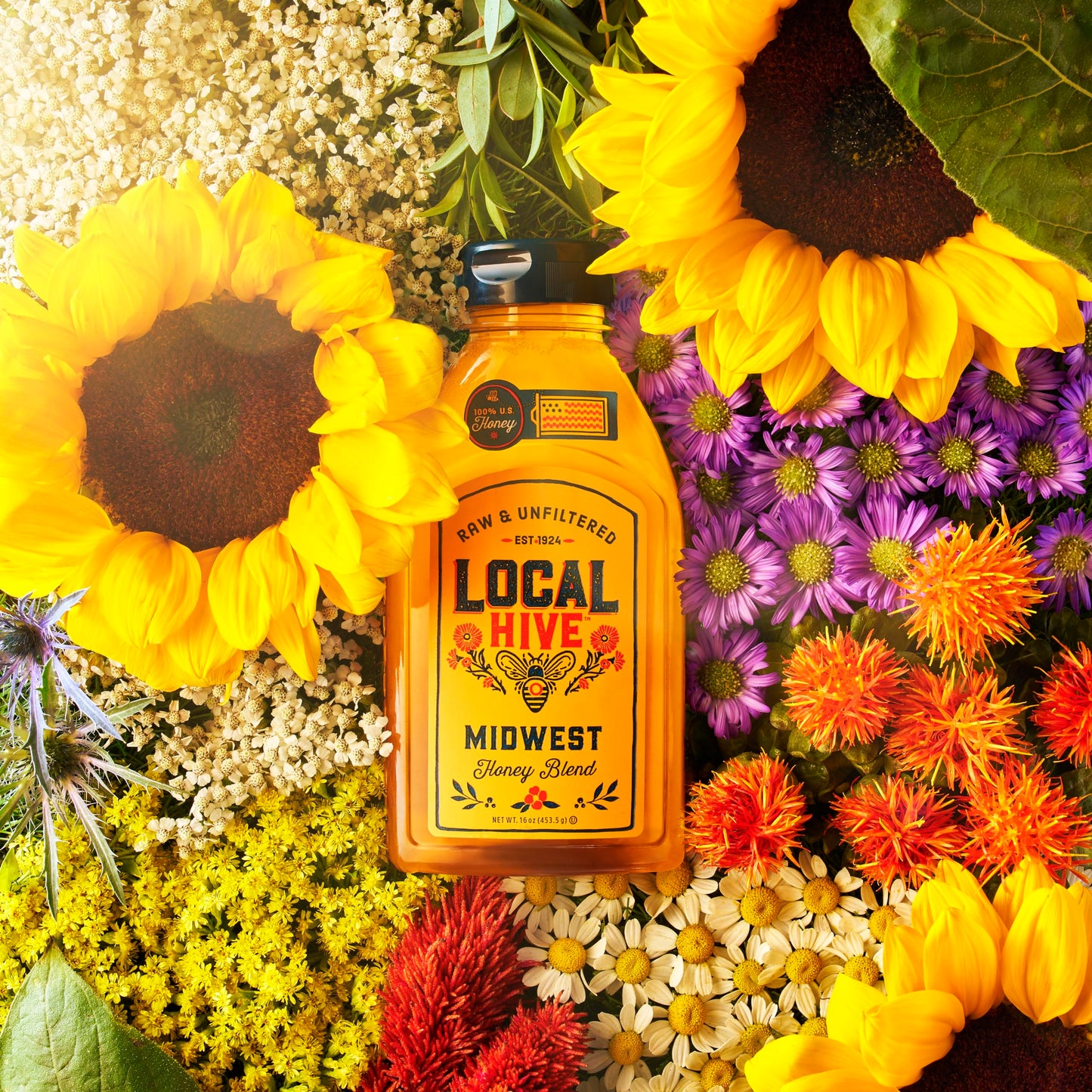 Local Hive Midwest Raw Unfiltered Honey 16Oz. 100% Us Honey Sourced From American Bees And Beekeepers.