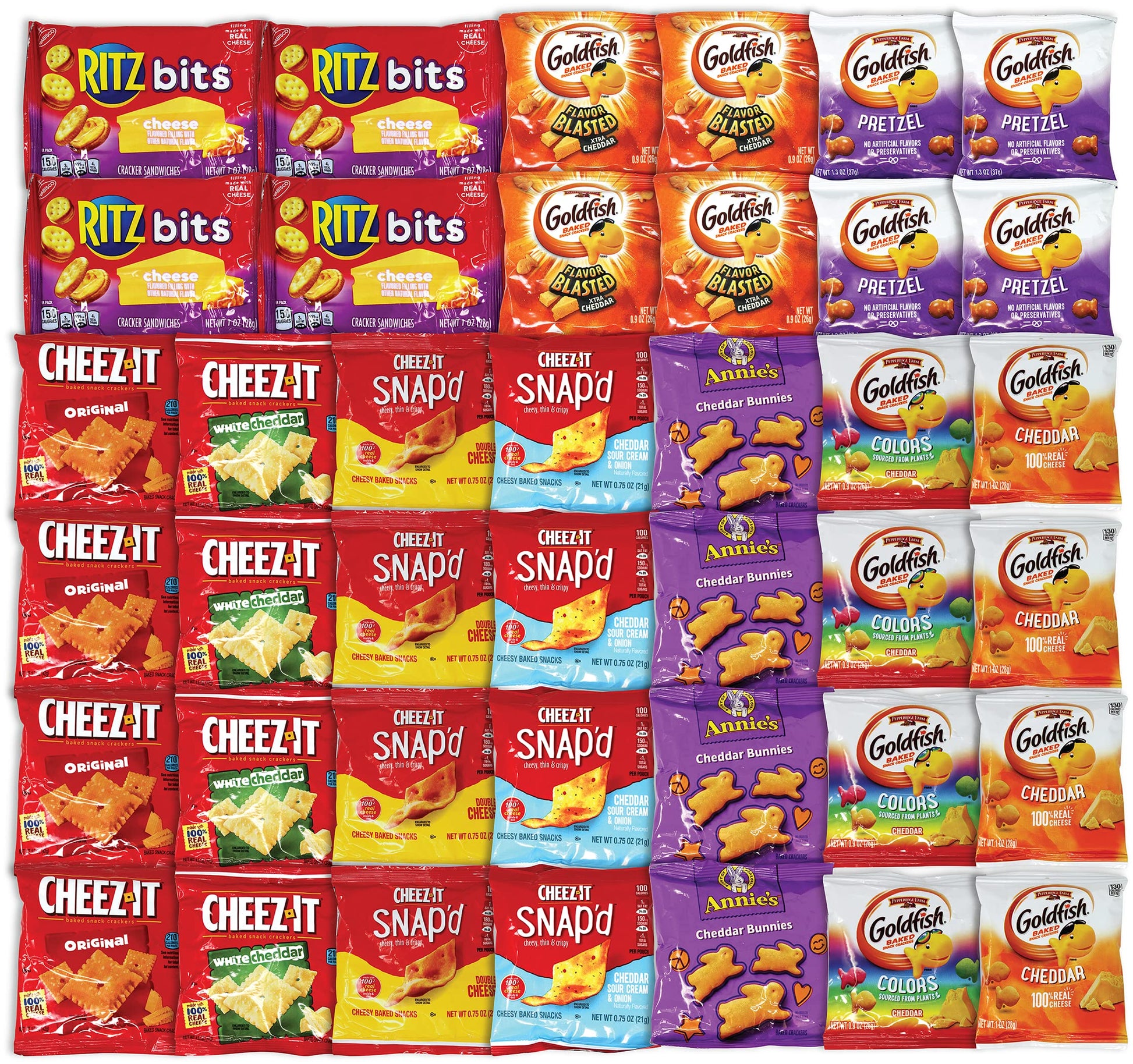 Niro Assortment | 40 Packs Individual Bags Cheese Crackers Variety Pack, Cheez-It, Gold Fish, Annie'S, And Ritz Bits Snack Packs