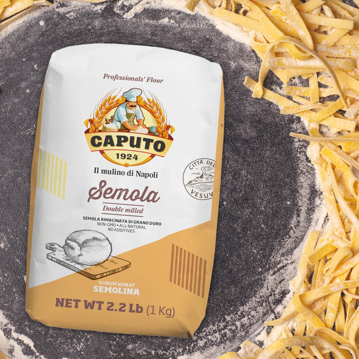 Antimo Caputo Semola Di Grano Duro Rimacinata Semolina Flour 2.2Lb (1Kg), Bag - All Natural Dough For Fresh Pasta (1 Bag Of 2.2 Pound)