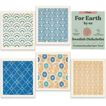 Febu Swedish Dishcloths For Kitchen  5 Pack Japanese Pattern Dish Towels  Reusable Paper Towels Washable  Non-Scratch Cellulose