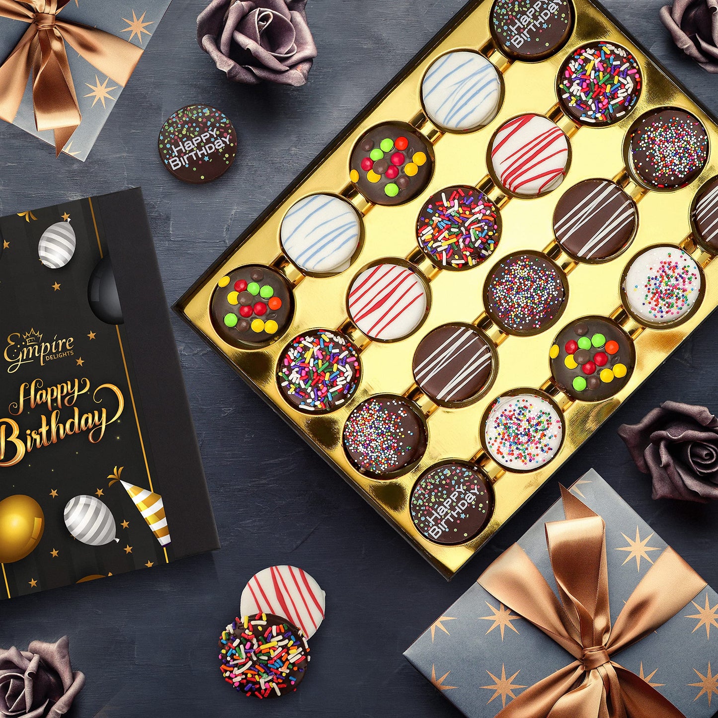 Chocolate Cookies Birthday Gift Basket For Men And Women - Gourmet Chocolate Happy Birthday Treats For Food Gifts, Elegant Gift