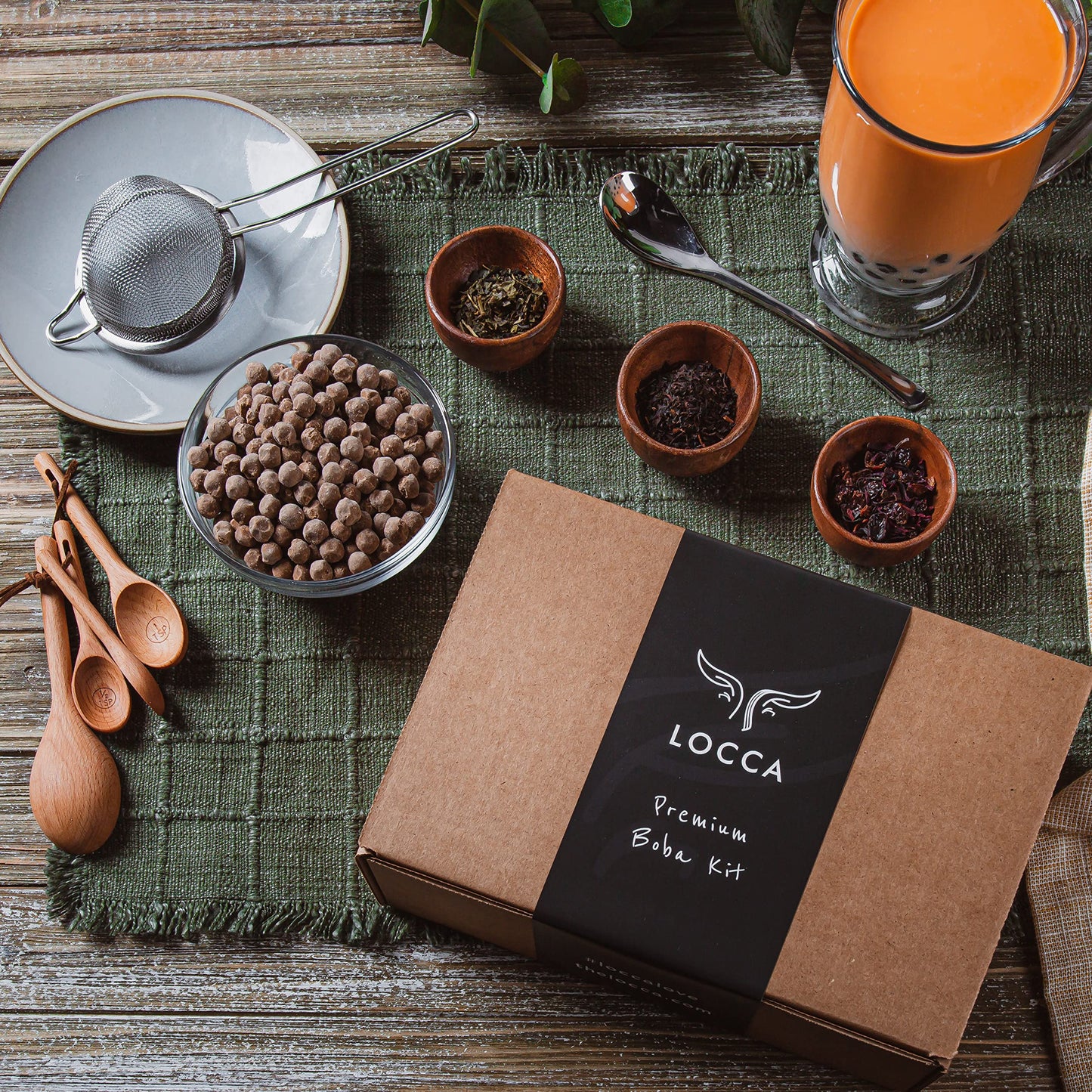 Premium Boba Tea Kit By Locca | Makes Up To 24 Drinks | Bubble Tea Gift Kit | Thai Tea Edition With Jasmine And Black Tea | Incl