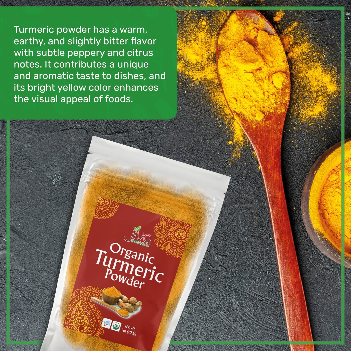 Jiva Organic Turmeric Powder 7 oz - Packaged in Resealable Bag, 100% Raw with Tumeric Powdered Organic, Turmeric Curcumin Powder