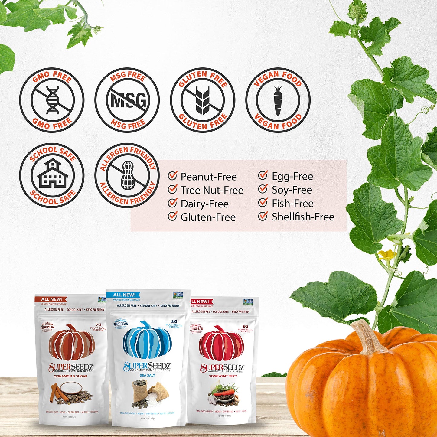 Superseedz Dry Roasted Pumpkin Seeds - Cinnamon & Sugar Pepitas, Vegan, Whole 30, Paleo, Healthy Snacks, 8G Plant Based Protein, Produced In Usa, Dairy Free, Nut Free, Gluten Free Snack (5Oz)