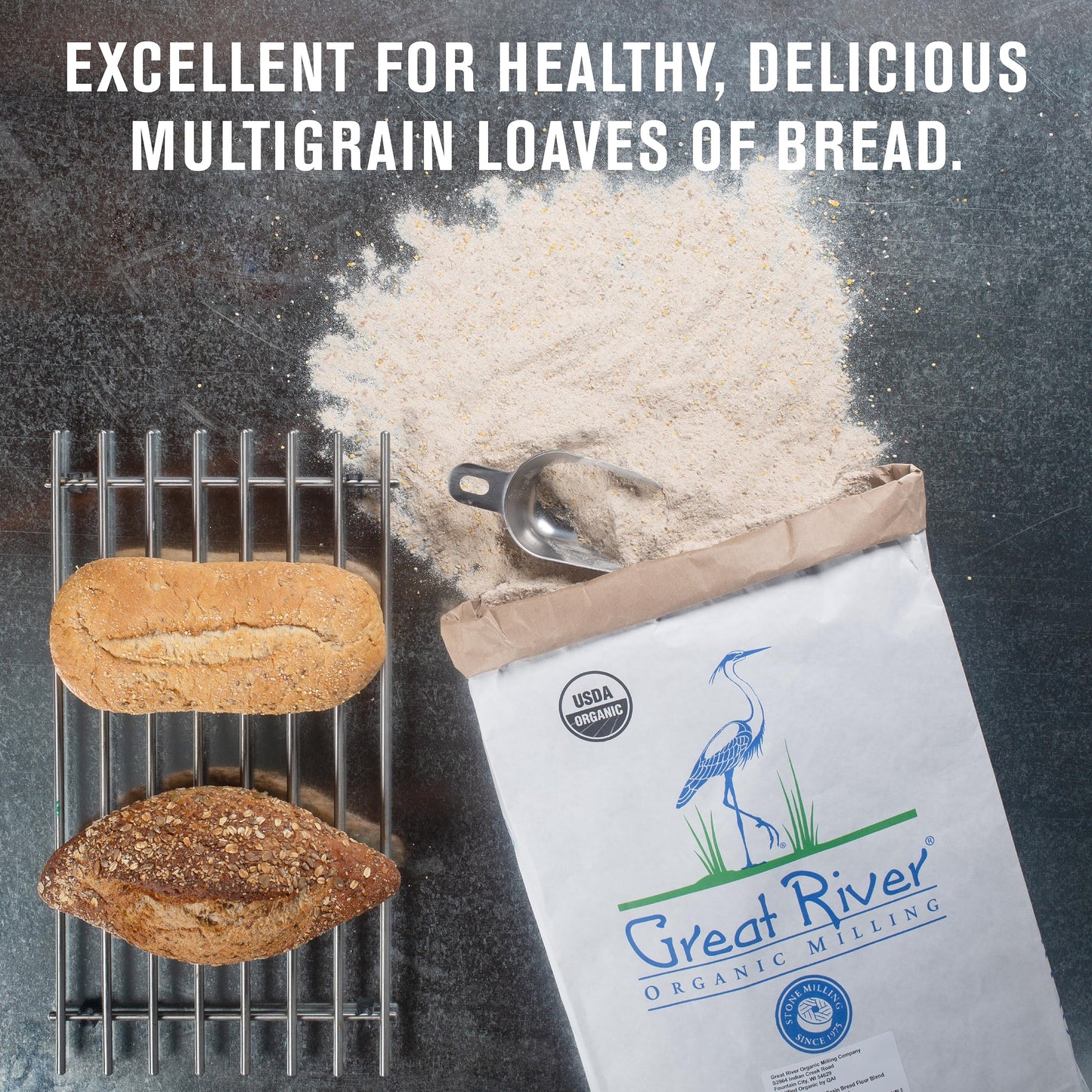 Great River Milling Organic 7 Grain Blend Bread Flour Unbromated & Unbleached Flour Non-GMO, Kosher Stone Ground Flour for Bakin