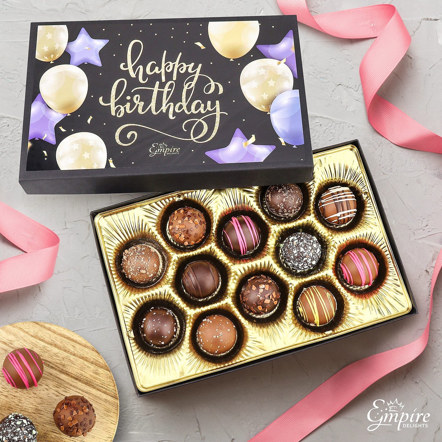 Happy Birthday Chocolates - 12 Assorted Milk & Dark Chocolate Truffles - Gourmet Box - Birthday Gifts for Women & Men  6 oz