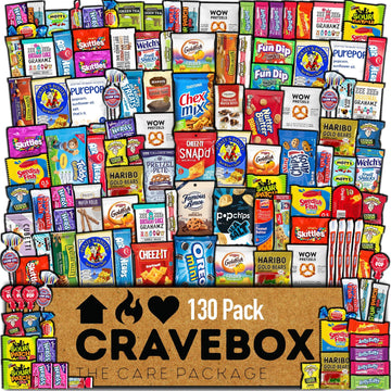 CRAVEBOX Snack Box (130 Count) Halloween Variety Pack Care Package Gift Basket Adult Kid Guy Girl Women Men Birthday College Stu