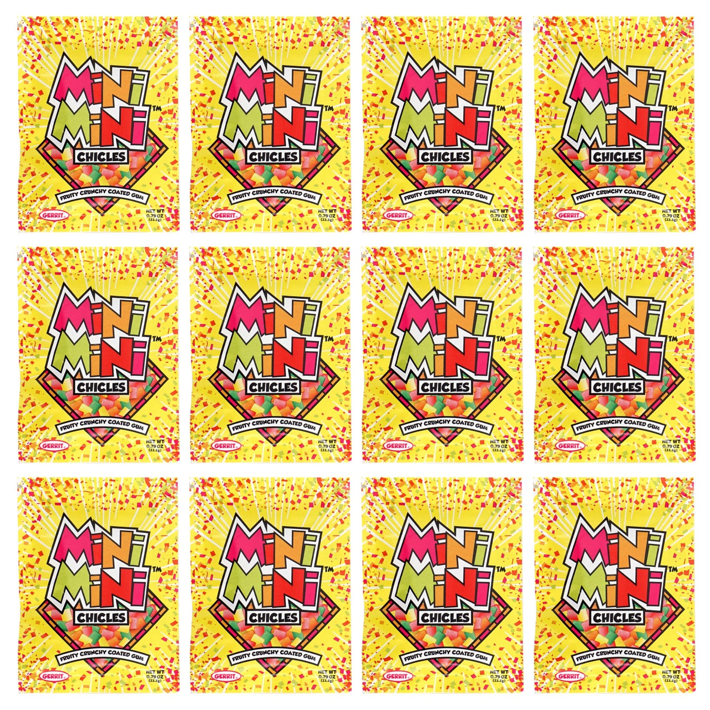 Mini Mini Chicles, Pack of 12, Fruity Crunchy Coated Gum, Mini Chiclets, Bubble Gum