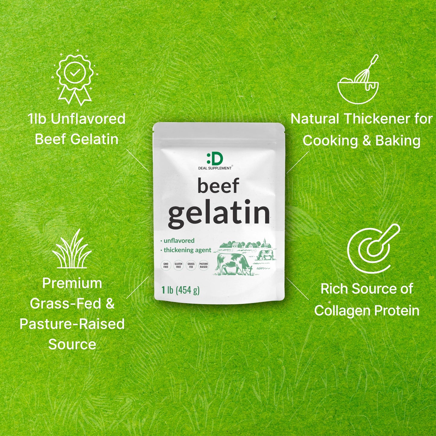 DEAL dietary product Unflavored Beef Gelatin Powder Natural Thickener 16 Ounce Non-GMO Keto Friendly
