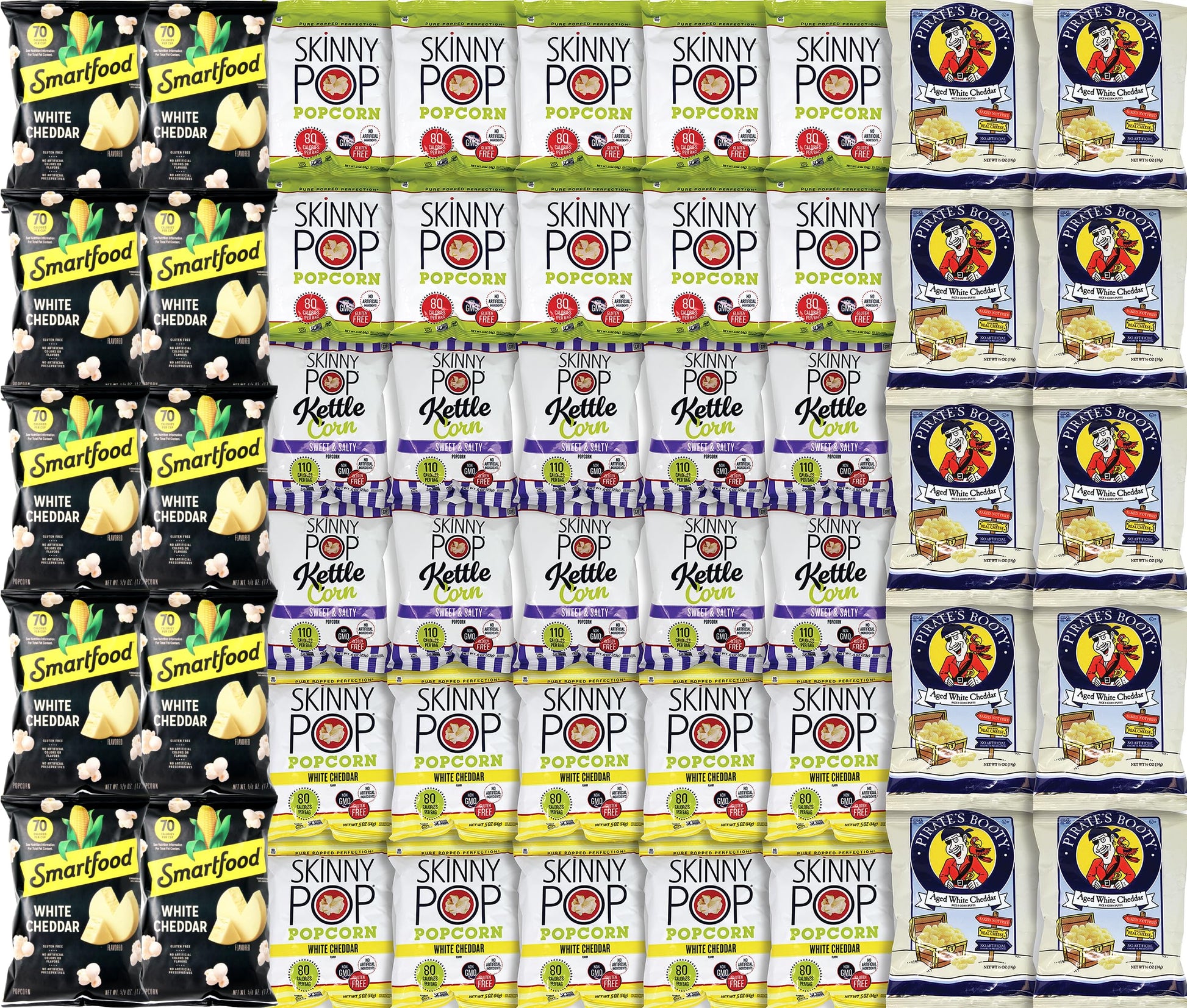 Niro Assortment | Bulk Popcorn, Skinny Pop, Smart Food, & Pirate'S Booty Snack Pack - 40 Pack Variety Kit With 5 Delicious Flavo
