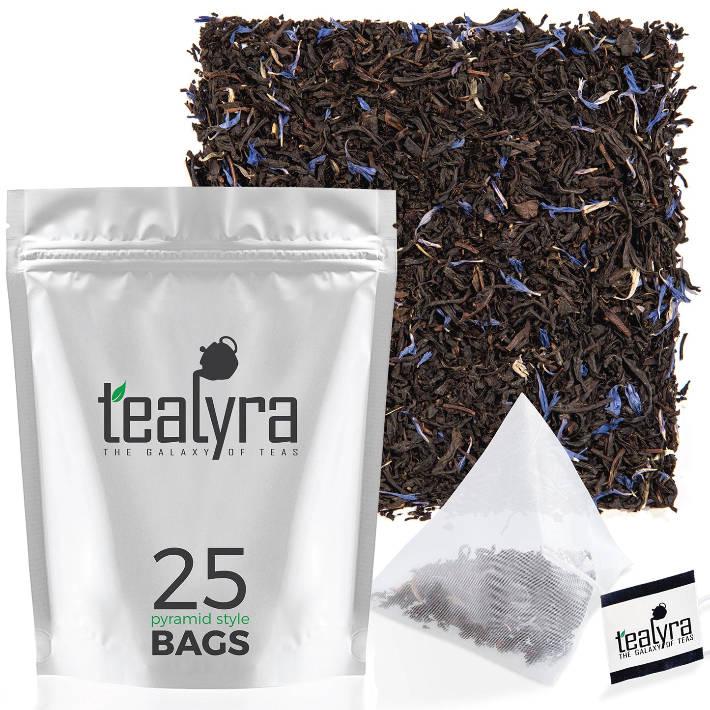Tealyra Cream Earl Grey Tea Pyramids - Black Leaf Tea, Citrusy Vanilla Flavor, 25 Sachets, 2 Ounce