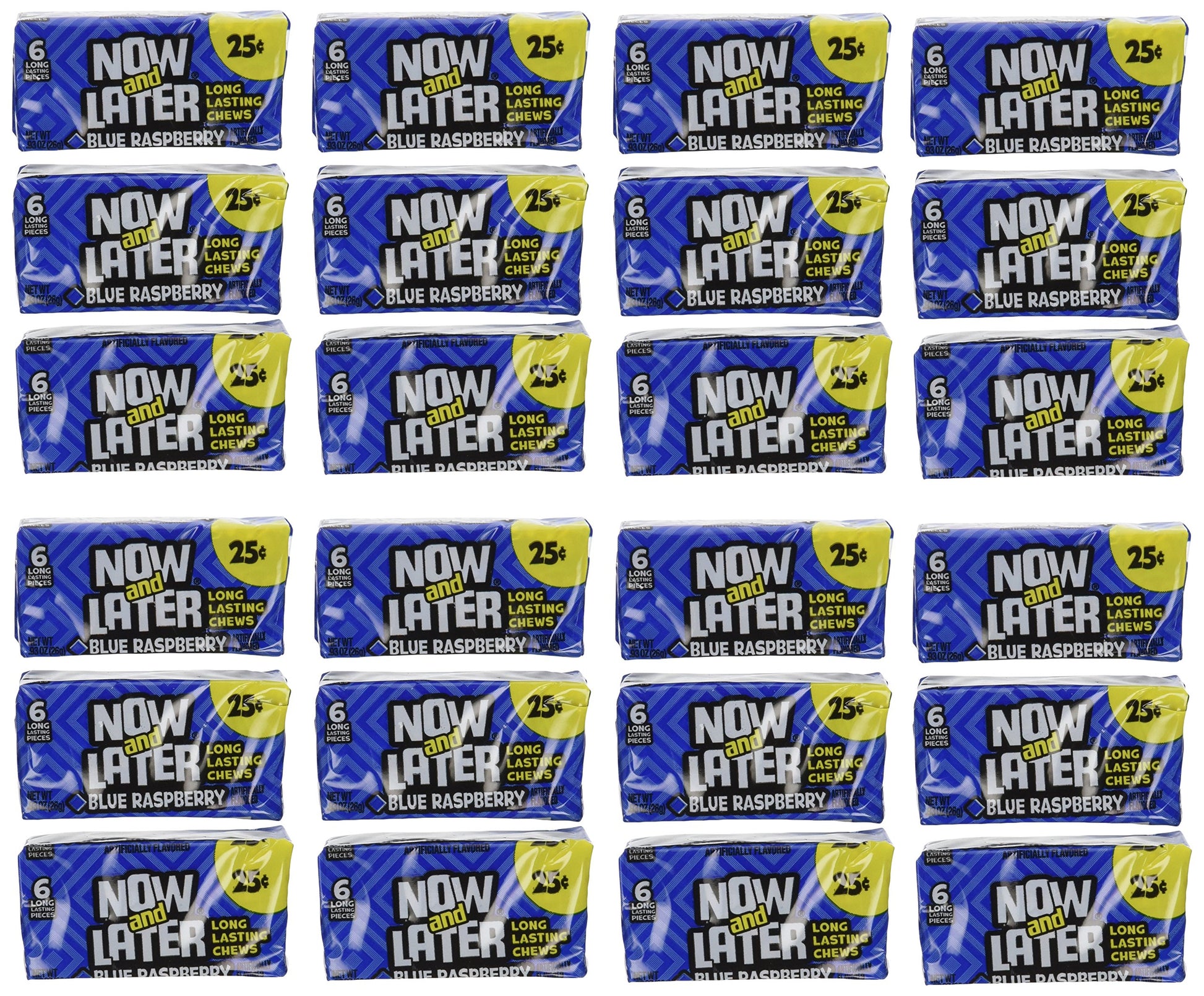 Now and Later Blue Raspberry Candy - 24 Pack of 6-Piece Bars, 0.93 Ounce Each
