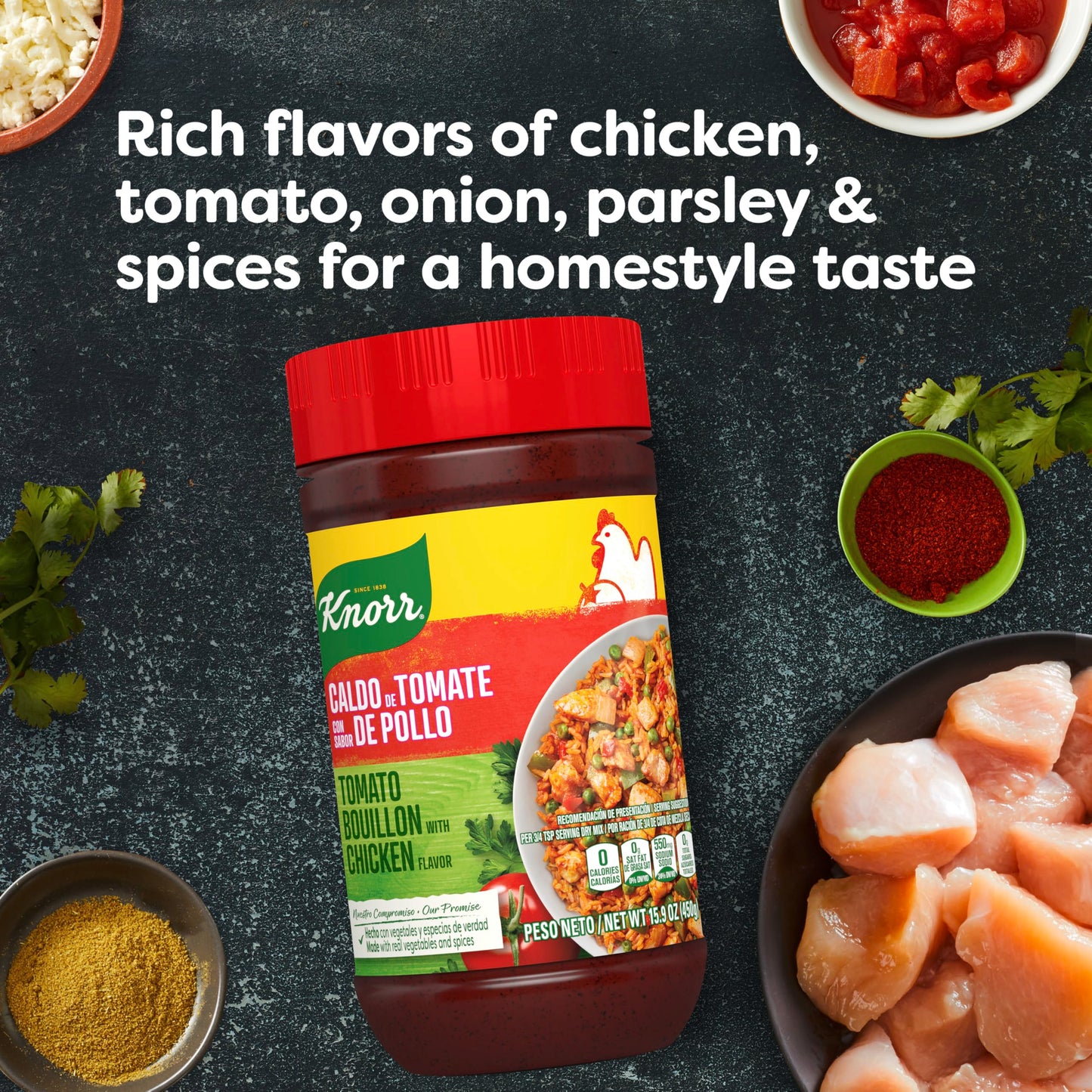 Knorr Granulated Bouillon, Tomato Chicken Flavor, 15.9 oz, Pack of 12