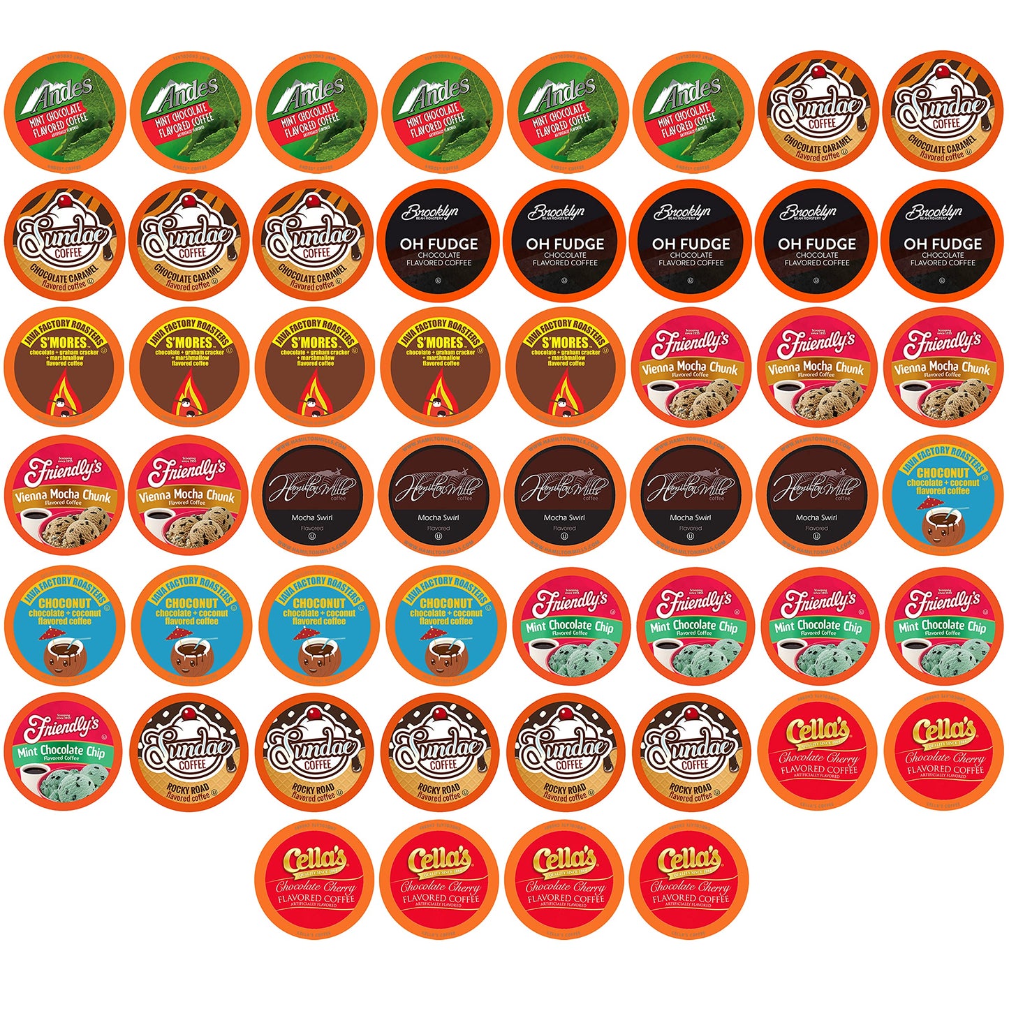 Two Rivers Coffee Pods Sampler, Flavored Variety Pack, 52 Count, Compatible with K Cup Brewers, Chocolate Overload