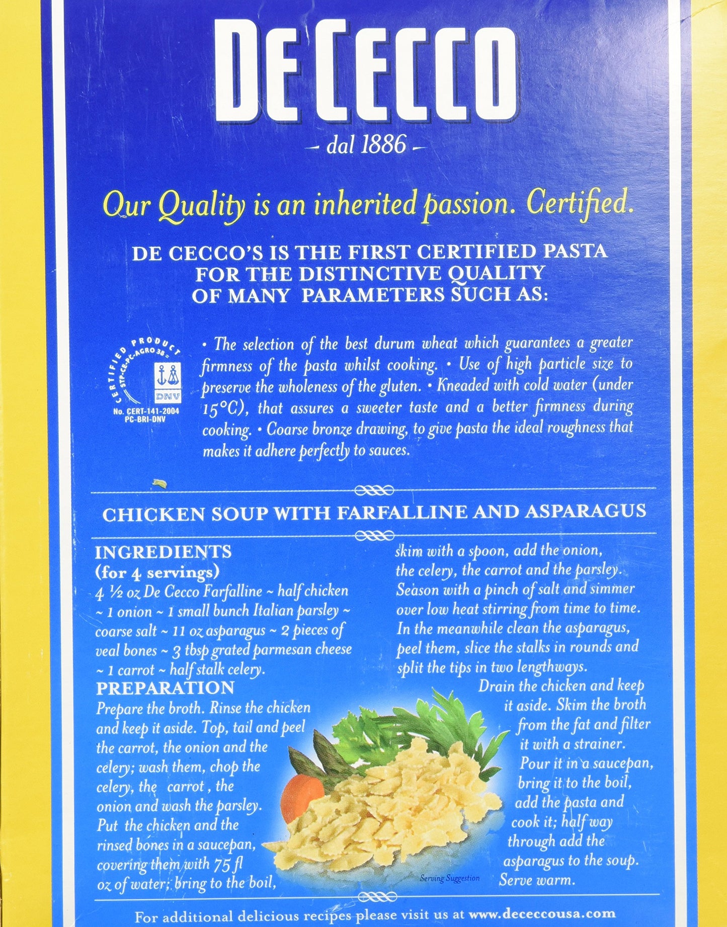 De Cecco Semolina Pasta, Farfalline No.95, 1 LB