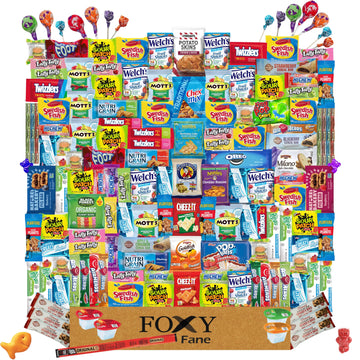 Foxy Fane 150-Count Holiday Gift Box & Care Package - Variety Pack of 150 Delicious Snacks & Treats