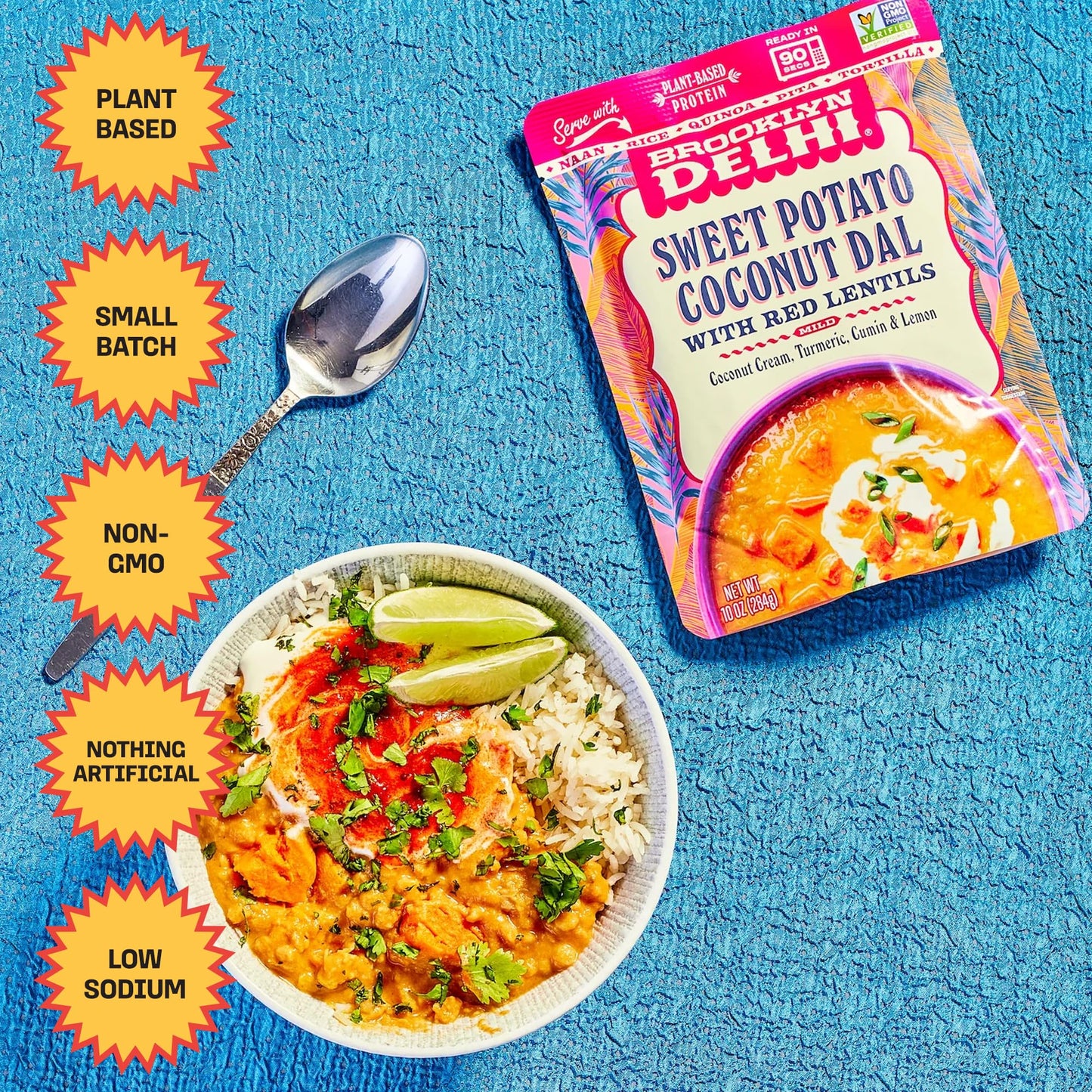 Brooklyn Delhi Sweet Potato Coconut Dal Pouches - Ready To Eat, Microwavable Entree - Vegan, Gluten Free, Non-Gmo - 10Oz, Pack O