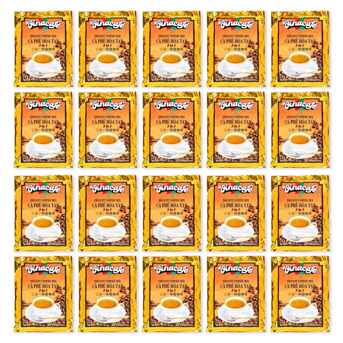 Vinacafe 400 Cts Vietnamese Instant Coffee Mix 3 in 1 Single Serves (Pack of 20 | 20 Sachets Per Bag)