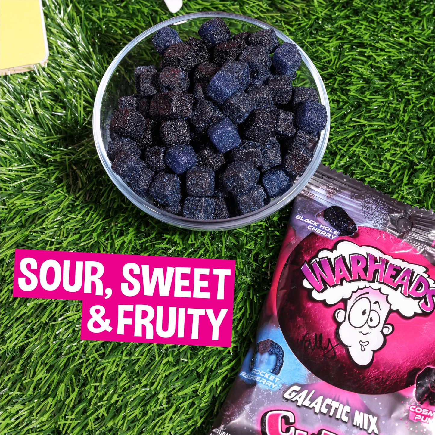 WARHEADS Galactic Mix Cubes - Sour Sweet & Fruity Chewy Candy - Black Hole Cherry, Rocket Raspberry & Cosmic Punch Flavors - 4.5