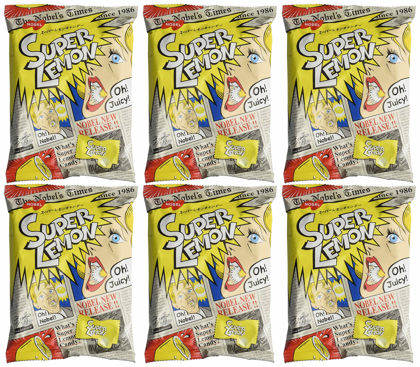 Nobel Japanese Candy, Nostalgic Super Lemon Candy, 3.09-Ounce Bags (Pack of 6)