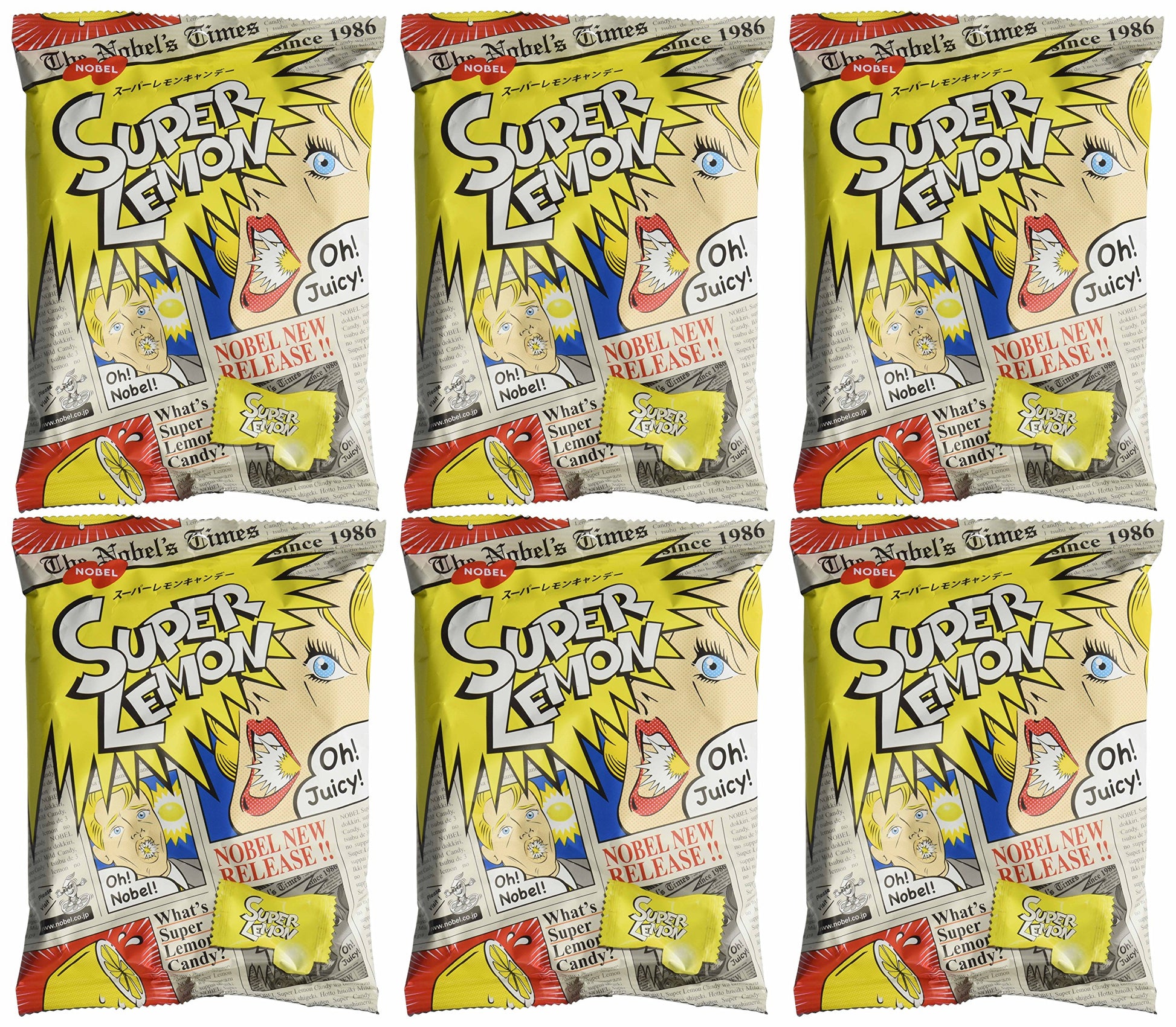 Nobel Japanese Candy, Nostalgic Super Lemon Candy, 3.09-Ounce Bags (Pack of 6)