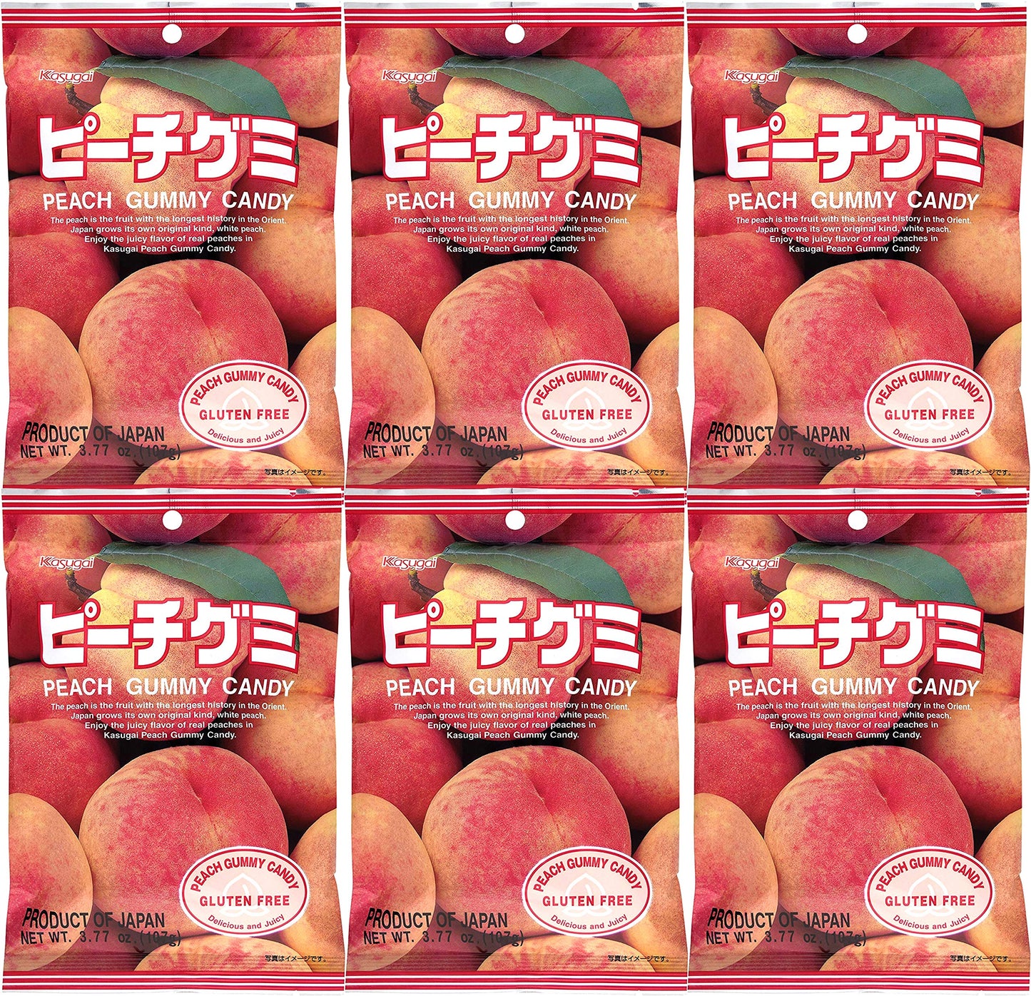 Kasugai Peach Gummy Candy 3.77Oz (6 Pack)