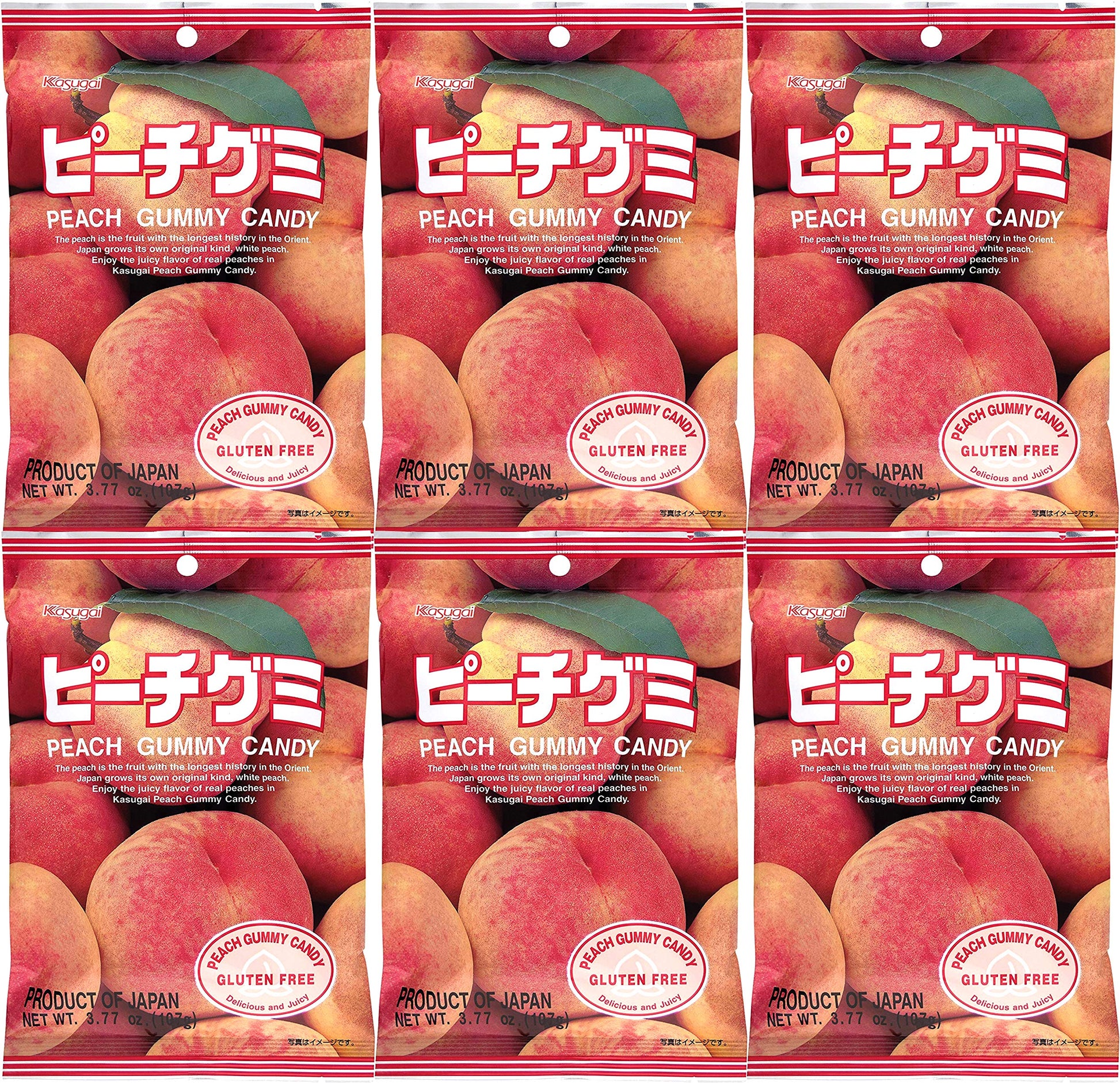 Kasugai Peach Gummy Candy 3.77Oz (6 Pack)