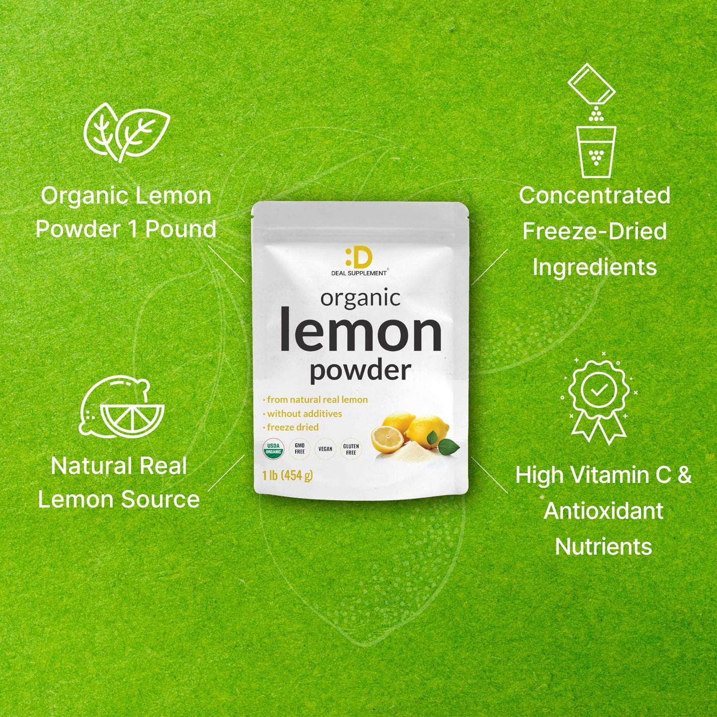 DEAL dietary product Organic Lemon Powder – Rich in Vitamin C – 1lb – Non-GMO, Filler Free, No Sugar