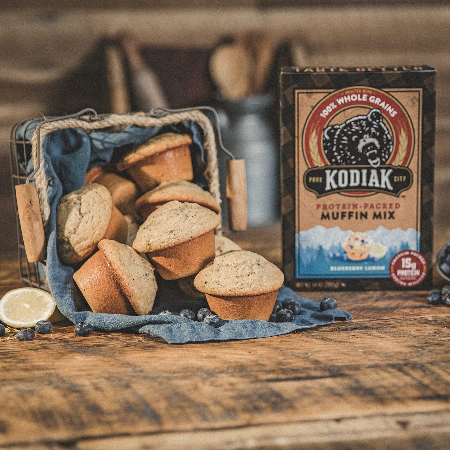 Kodiak Cakes, MUFN Mix, BLUBRY LEM, PROTN, Pack of 6, Size 14 OZ - No Artificial Ingredients