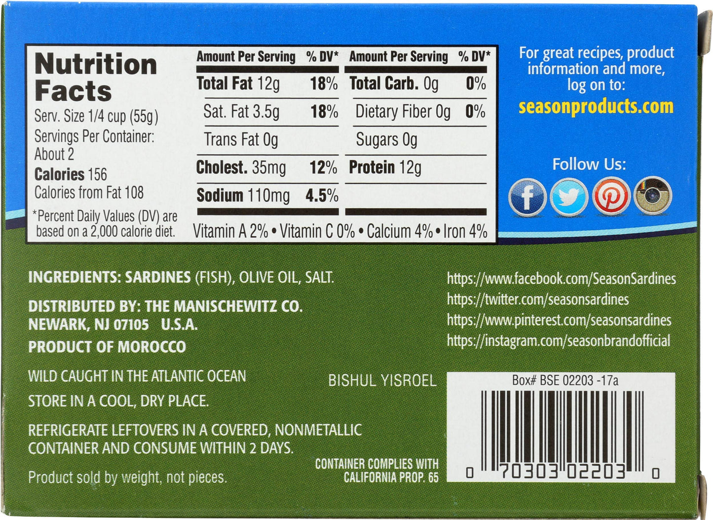 SEASONS SARDINE CLUN SKNL & BNLS OIL 3.75OZ